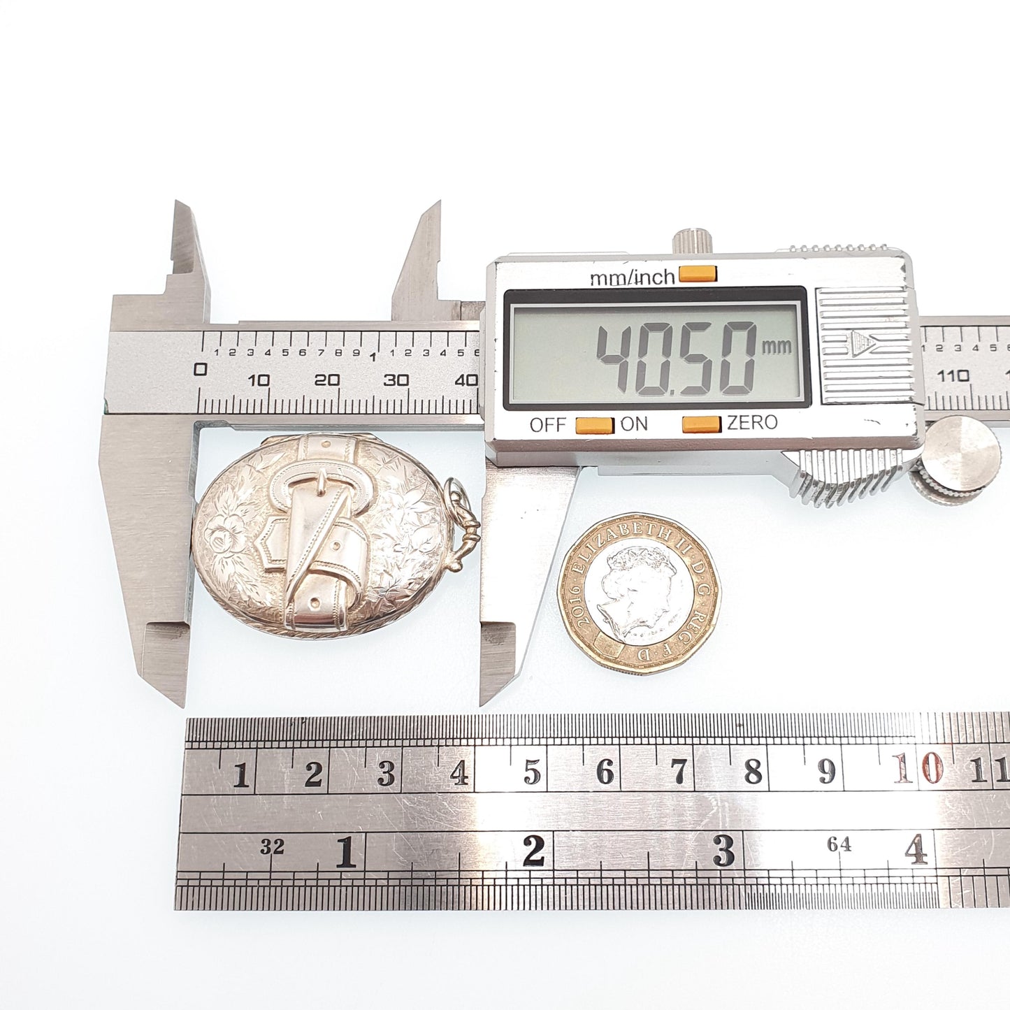 Antique Victorian Solid Silver Locket Belt Buckle Hand Engraved Cute Oval Pendant Necklace Sweetheart Gift Womens Jewelry Vintage Jewellery