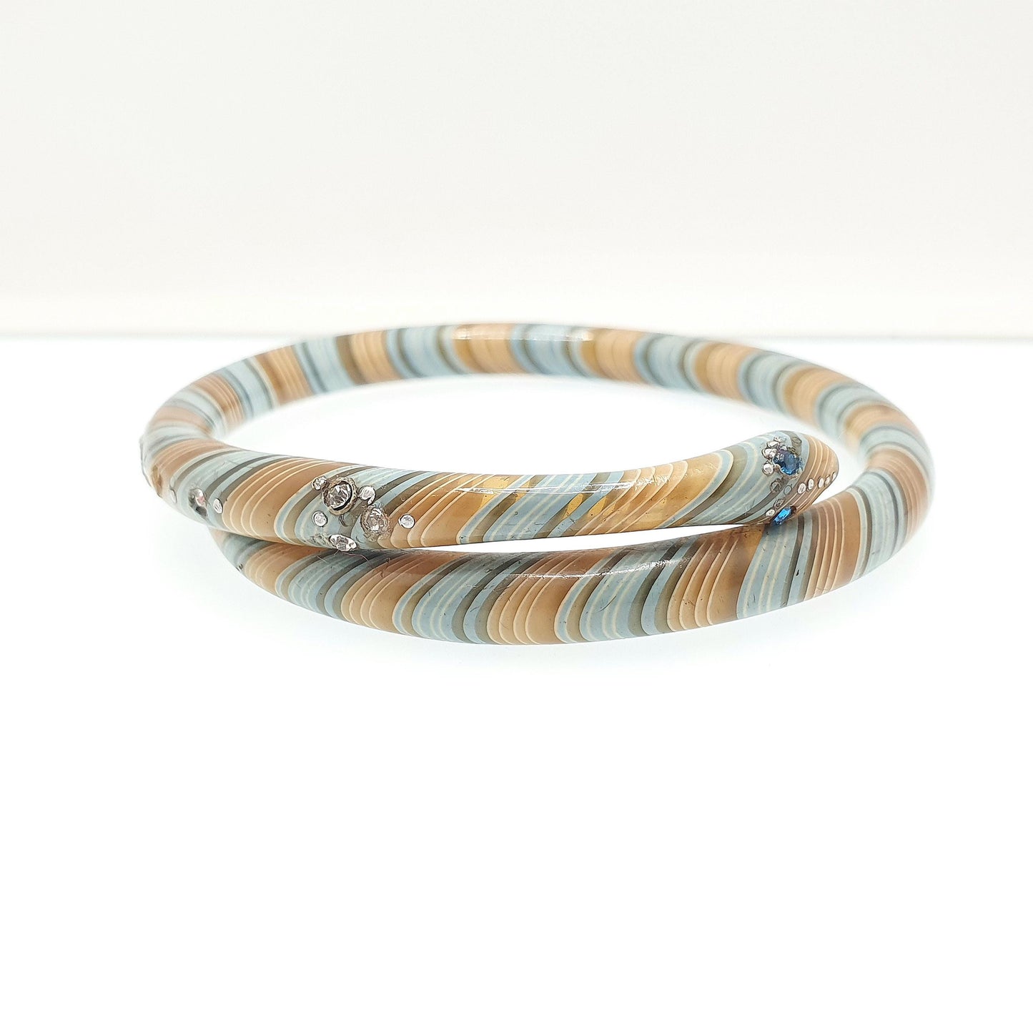 Antique Snake Slave Bangle Bracelet Art Deco Spiral Early Plastic Diamond Paste Green Blue Murano Style Serpent Vintage Jewellery Jewelry