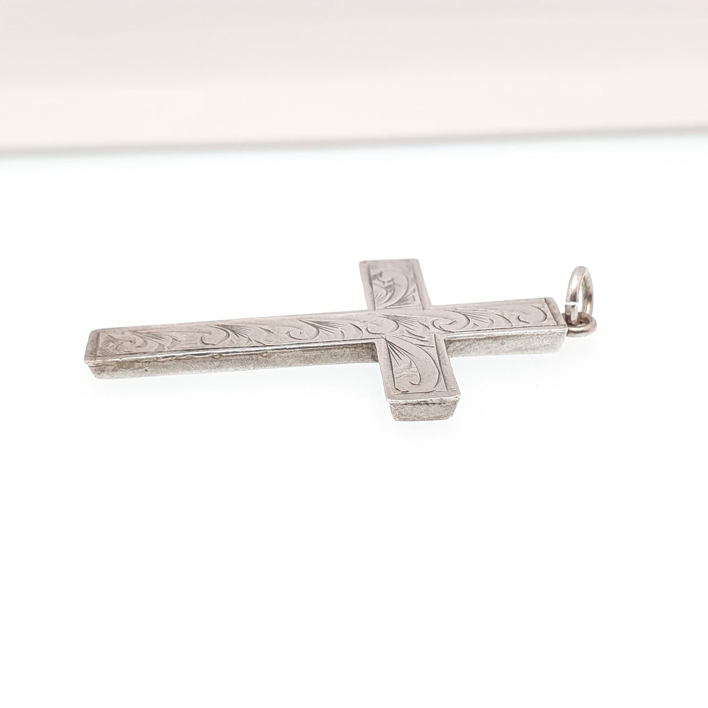 Antique Sterling Silver Crucifix Necklace Victorian Pendant Engraved Cross Catholic Christian Jewelry Vintage Mens Womens Jewellery