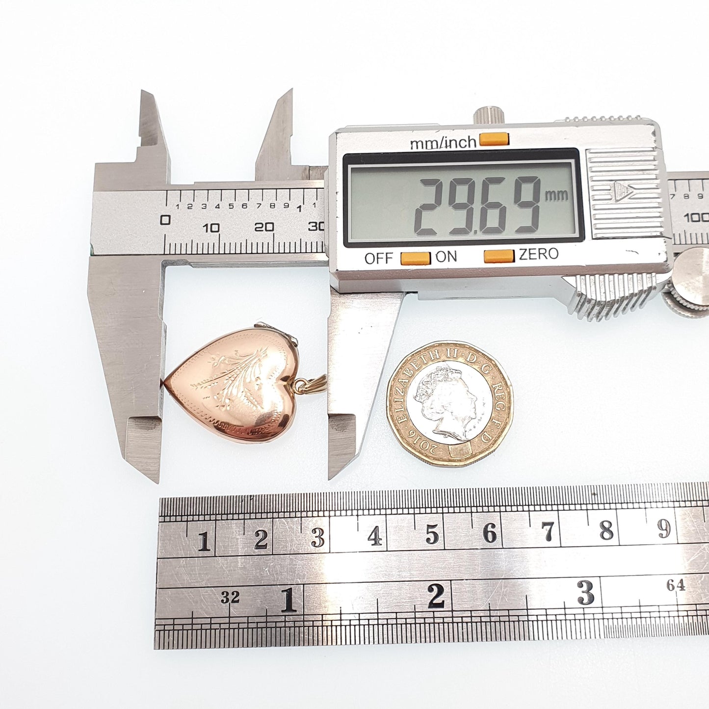 Antique 9ct 9k Rose Gold Heart Locket Pendant Engraved Solid 375 Fine Estate Large Red Back & Front Necklace Jewelry Womens Jewellery