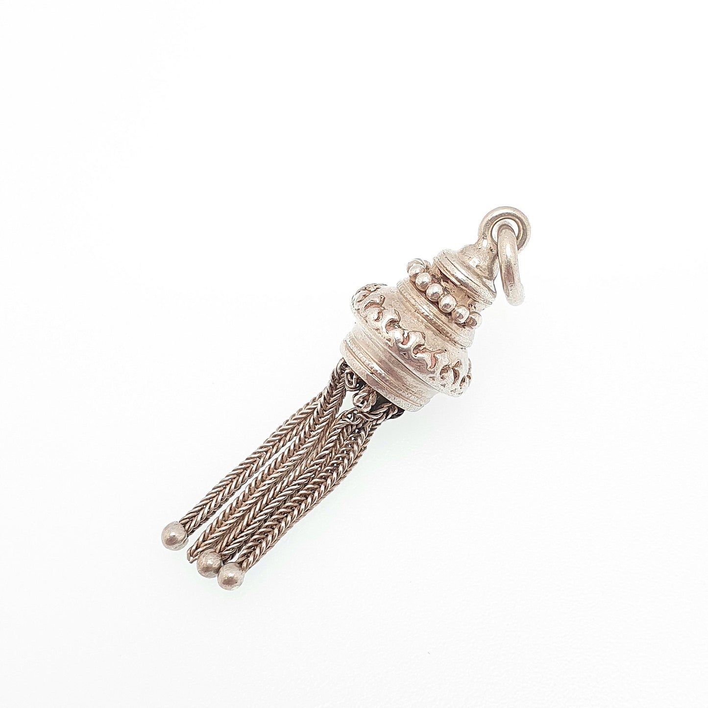 Antique Victorian Solid Silver Tassel Fob Bracelet Charm Necklace Pendant 1800s Genuine Albert Albertina Chain Vintage Womens Jewelry