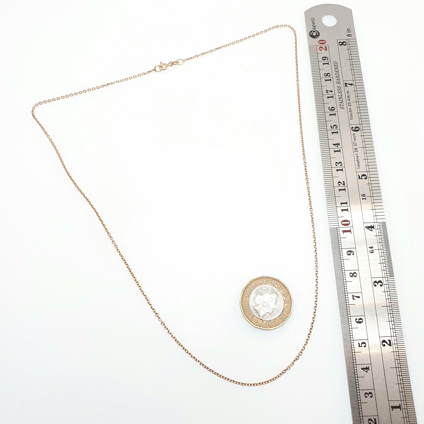 Vintage 9k 9ct Rose Gold Chain Necklace Cable Anchor Link 51cm 20" 3.37g Very Long Fine Solid 9 Carat Red Retro Mens Womens Jewelry