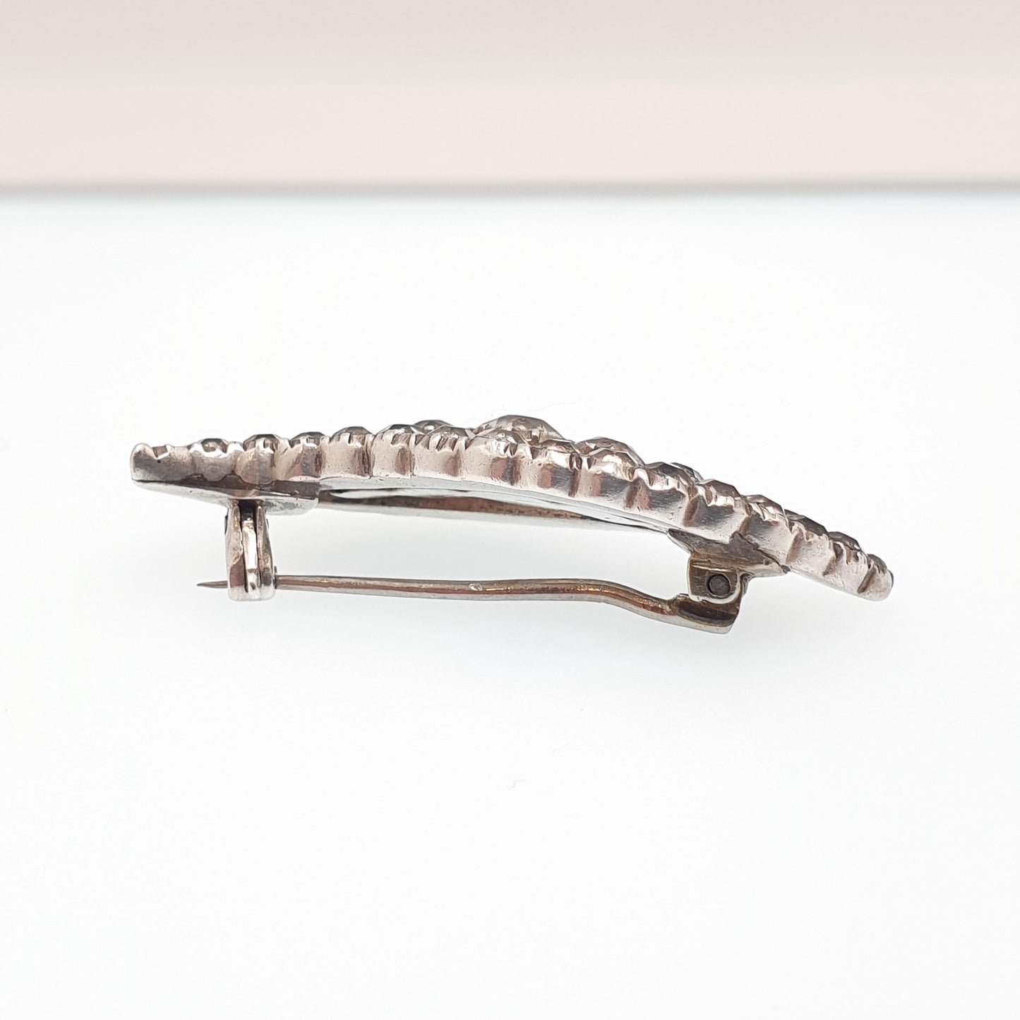 Antique Georgian Black Dot Paste Solid Silver Brooch Eye Shape Ellipse Old Cut Foiled Diamond Pastes Solid Backed Vintage Jewelry Jewellery