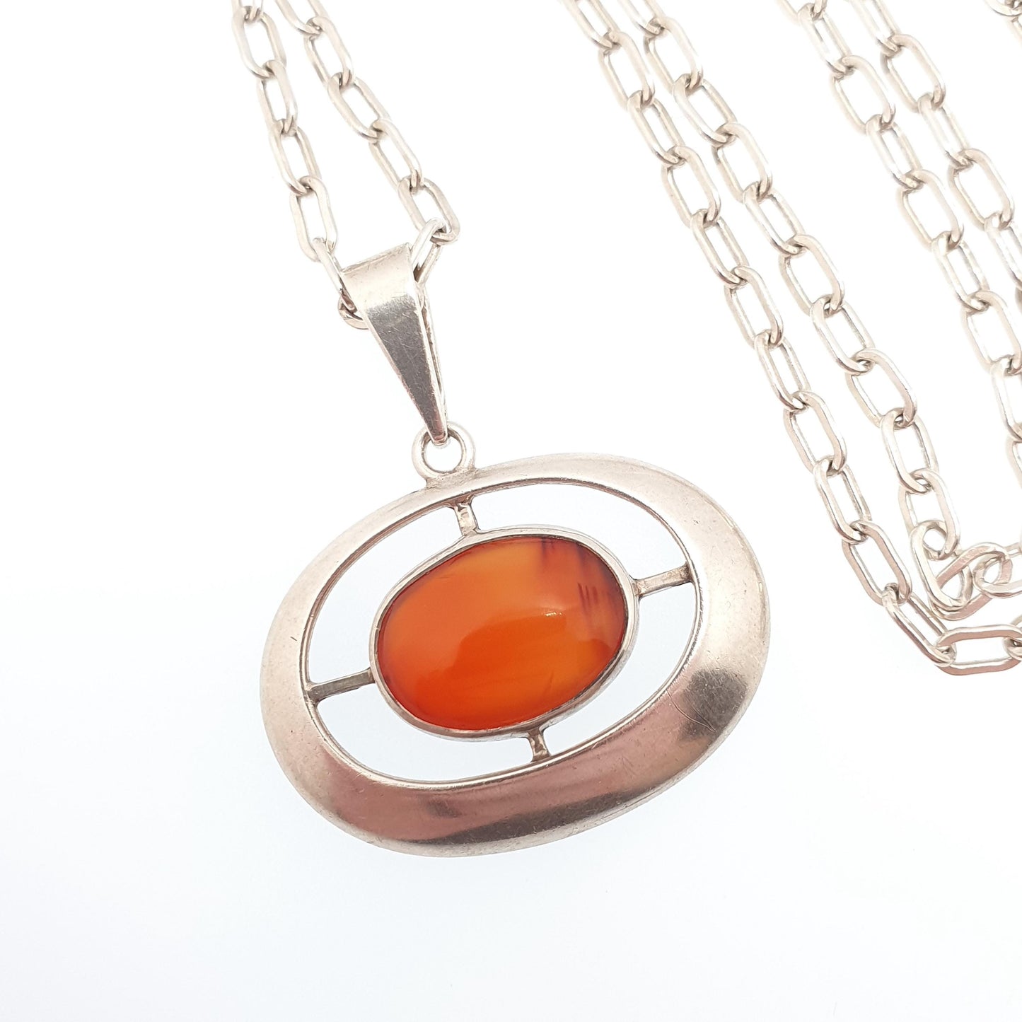 Vintage Sterling Silver Swedish Necklace Carnelian Quartz 1966 Scandinavian Modernist Target Designer Womens Fine Rare Jewellery Jewelry