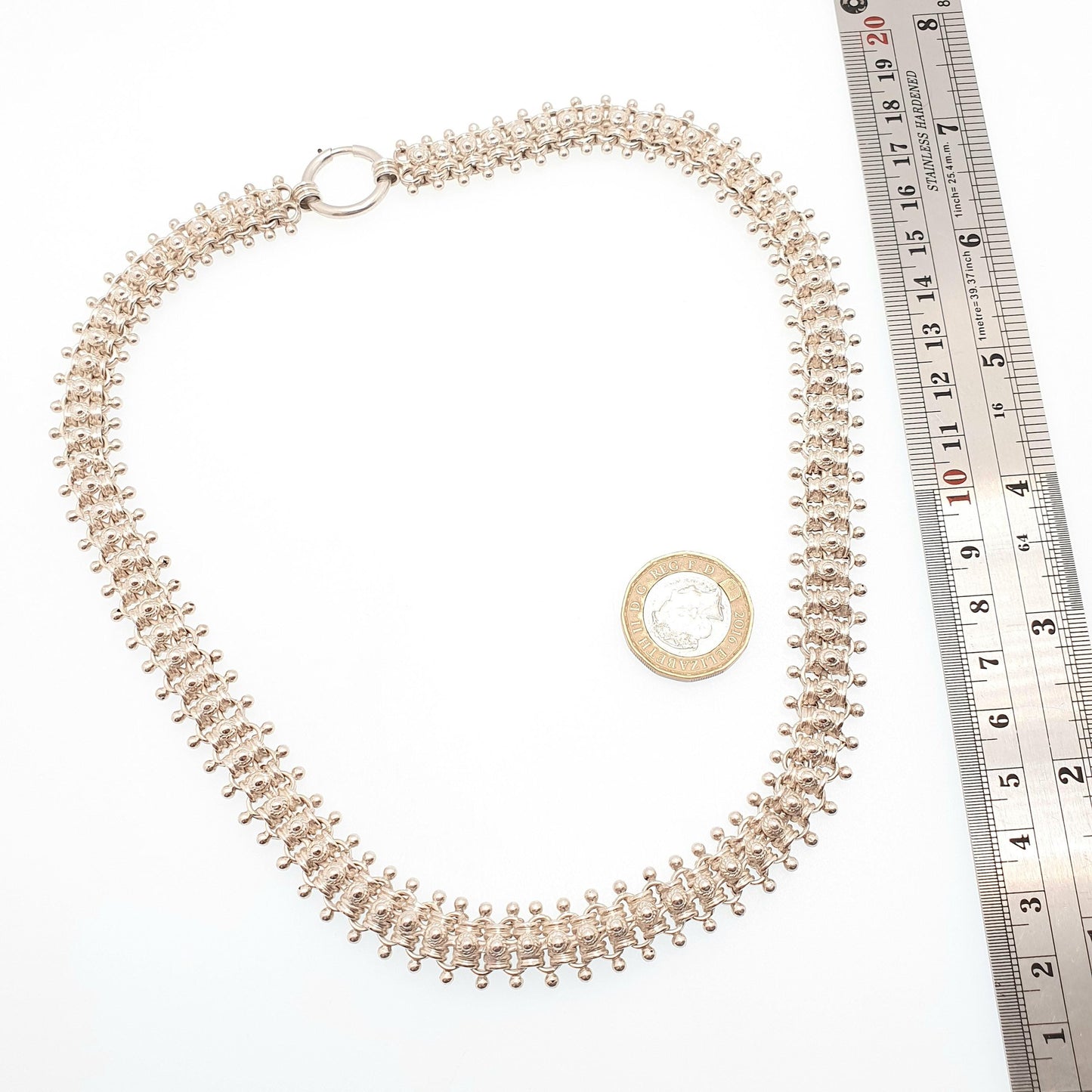 Antique Victorian Sterling Silver Collar Necklace Bead & Belcher Bookchain Original Bolt Ring 48cm 33.12g Estate Vintage Jewelry Jewellery