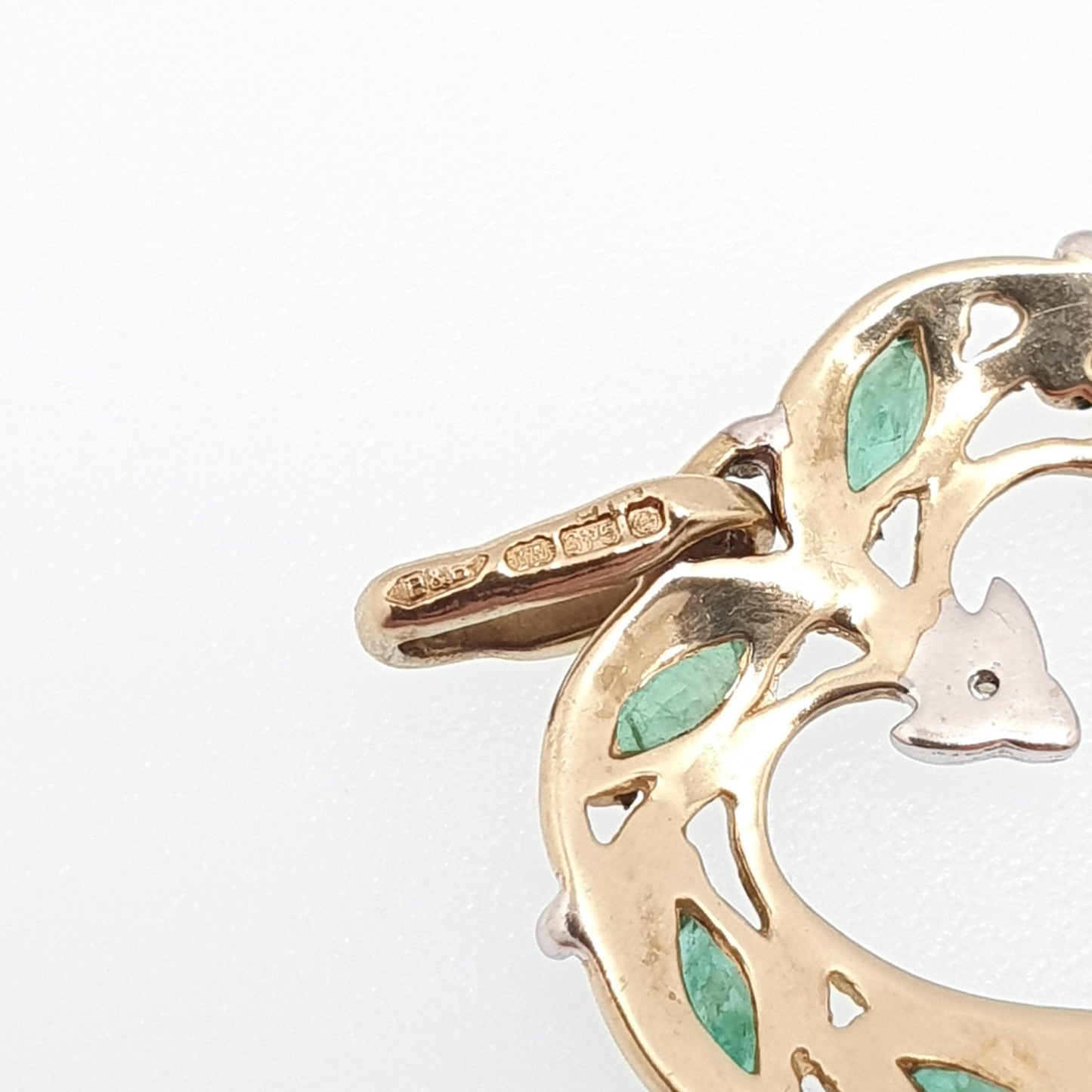 Vintage 9ct Gold Emerald & Diamond Pendant Heart Necklace Solid 375 9k Oval Genuine Gemstone Retro Necklace Ladies Womens Jewelry Jewellery