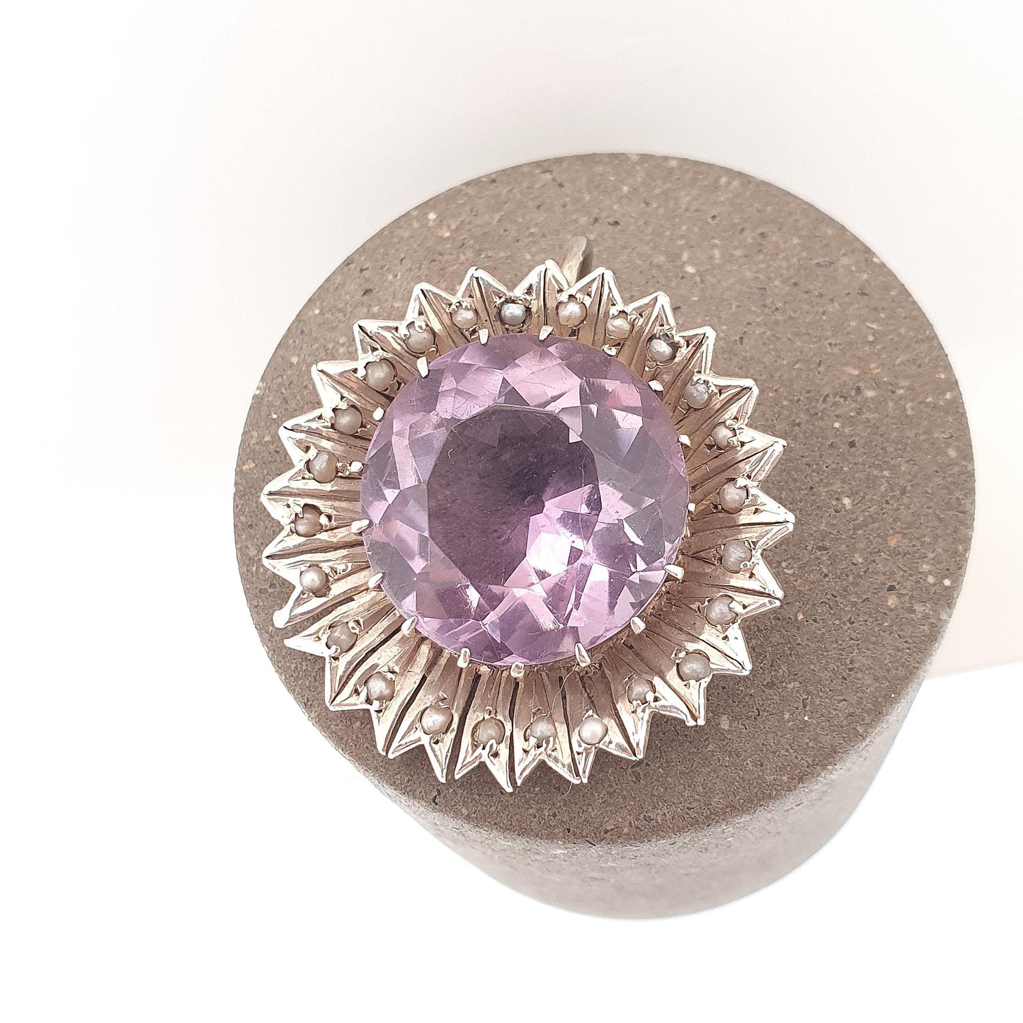 Antique Solid Silver Natural Amethyst Pendant Victorian Seed Pearl Necklace Large Big Flower Real Quartz Gemstone Vintage Jewellery Jewelry