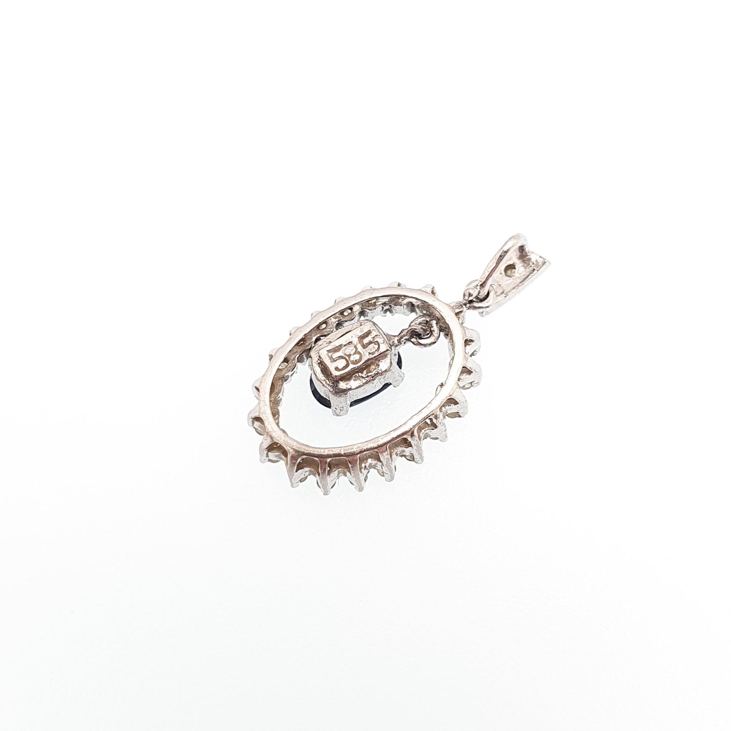 Vintage 14k 585 White Gold Sapphire Diamond Pendant Necklace Oval Cut Blue Gemstone Solid 14ct 14kt Ladies Womens Jewelry Jewellery