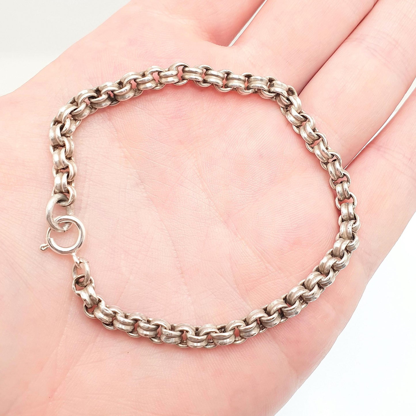 Antique Solid Silver Victorian Bracelet Belcher Rolo Link Albert Chain 19.5cm 5.84g Guard Round Vintage Mens Womens 1800s Jewellery Jewelry