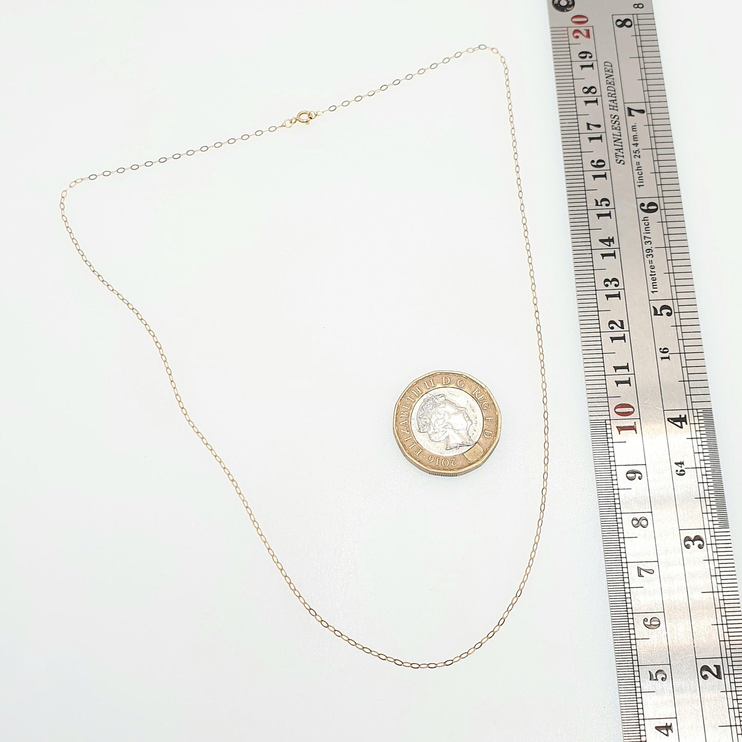Vintage 9k 9ct 375 Gold Chain Necklace Fine Cable Link 40cm 15.7" 0.39g Thin Oval Fine Solid 9 Carat Yellow Womens Retro Jewelry Jewellery