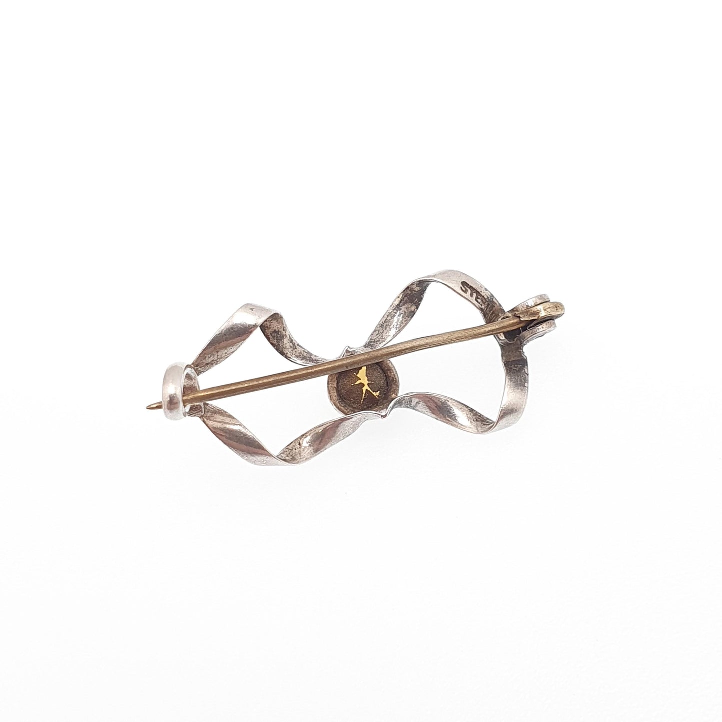 Antique Charles Horner Sterling Silver Bow Brooch Citrine Paste Infinity Knot Art Nouveau Infinity 1900s Vintage Womens Jewellery Jewelry