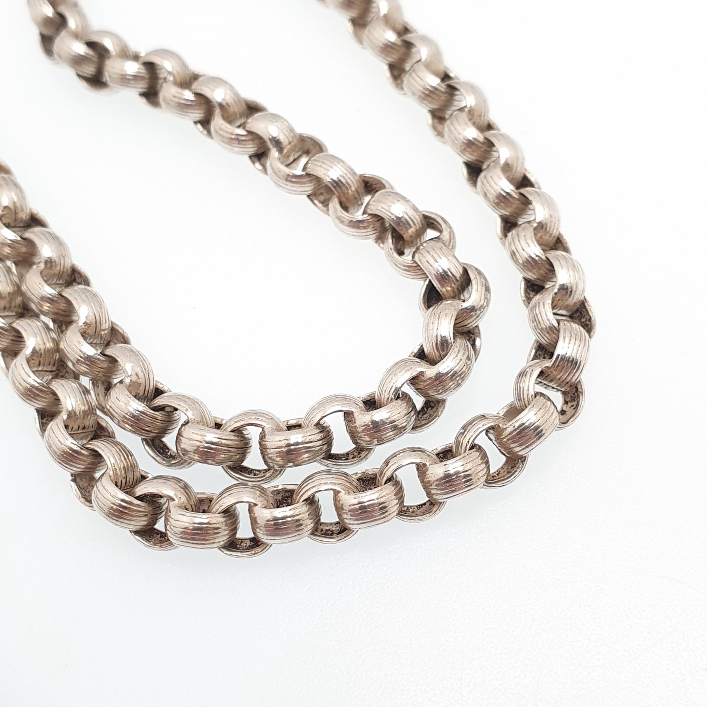 Antique Victorian Solid Silver Belcher Chain Necklace 51cm 20" 24.56g Rolo Link Dog Clip Chunky Thick Large 1800s Vintage Mens Womens
