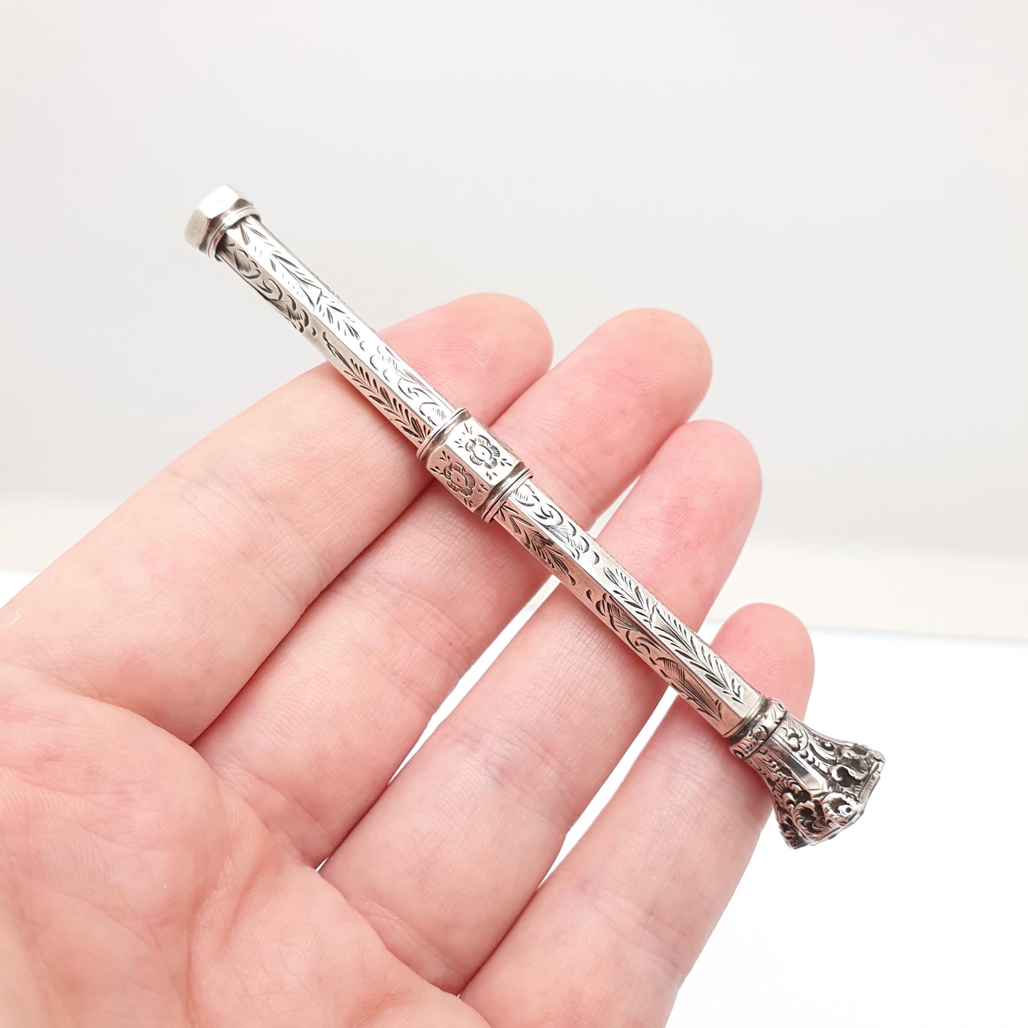 Antique Victorian Solid Silver Citrine Pencil Propelling Gemstone Fob Shield Engraved Fully Working Chased Writing Jewellery Jewelry