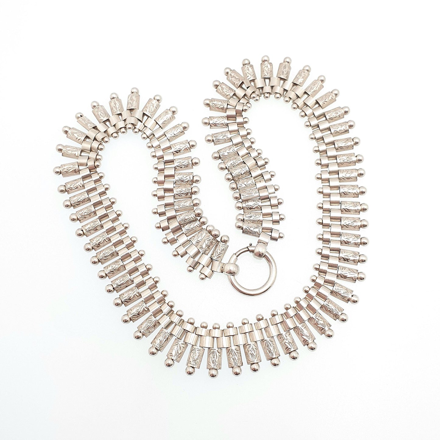Antique Victorian Solid Silver Collar Necklace Book Chain Bookchain Bead Etruscan Choker Link 44cm 47.94g Vintage Jewelry Jewellery