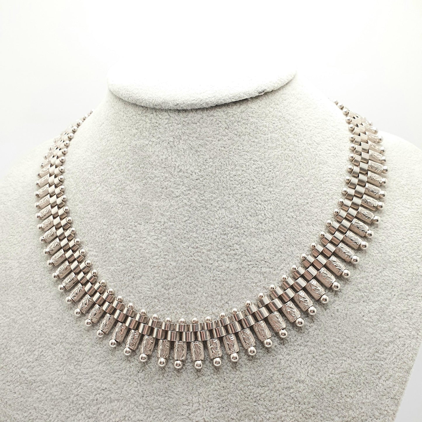 Antique Victorian Solid Silver Collar Necklace Book Chain Bookchain Bead Etruscan Choker Link 44cm 47.94g Vintage Jewelry Jewellery