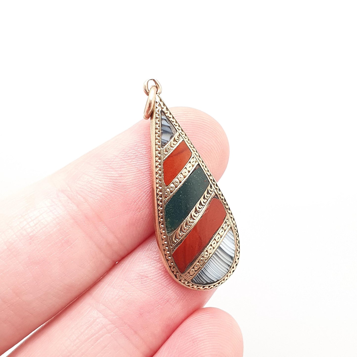 Antique 9ct Gold Montrose Lace Agate Pendant Necklace Scottish Victorian Bloodstone Red Jasper Solid 9k Gemstone Vintage Jewelry Jewellery