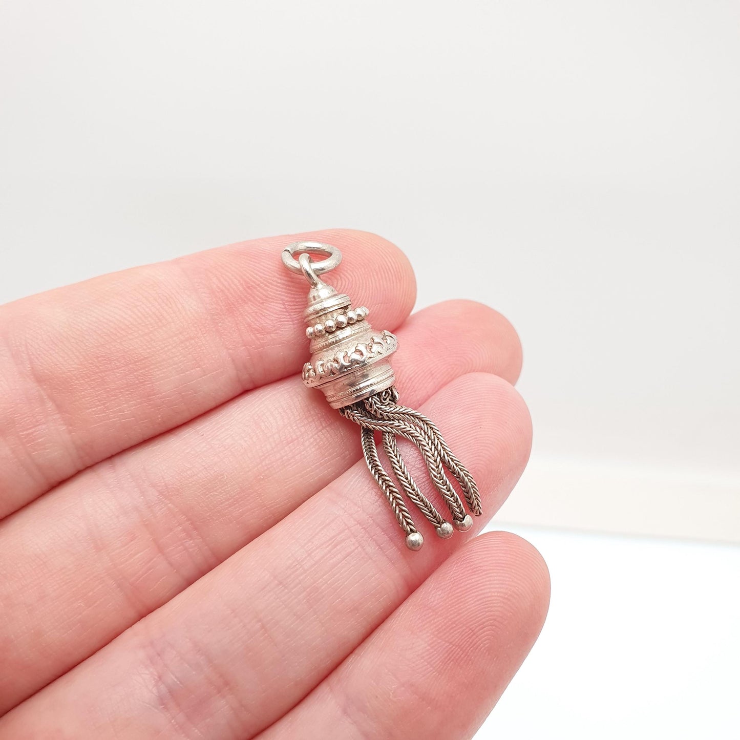 Antique Victorian Solid Silver Tassel Fob Bracelet Charm Necklace Pendant 1800s Genuine Albert Albertina Chain Vintage Womens Jewelry