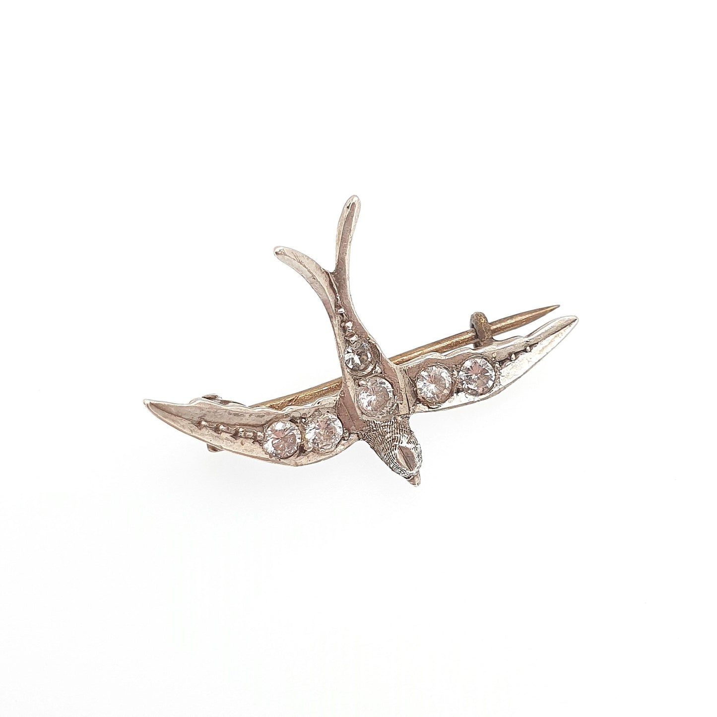 Antique Sterling Silver Bird Brooch Pin Diamond Paste Victorian Cute Sweet Swallow Vintage 1800s Songbird Ladies Womens Jewelry Jewellery