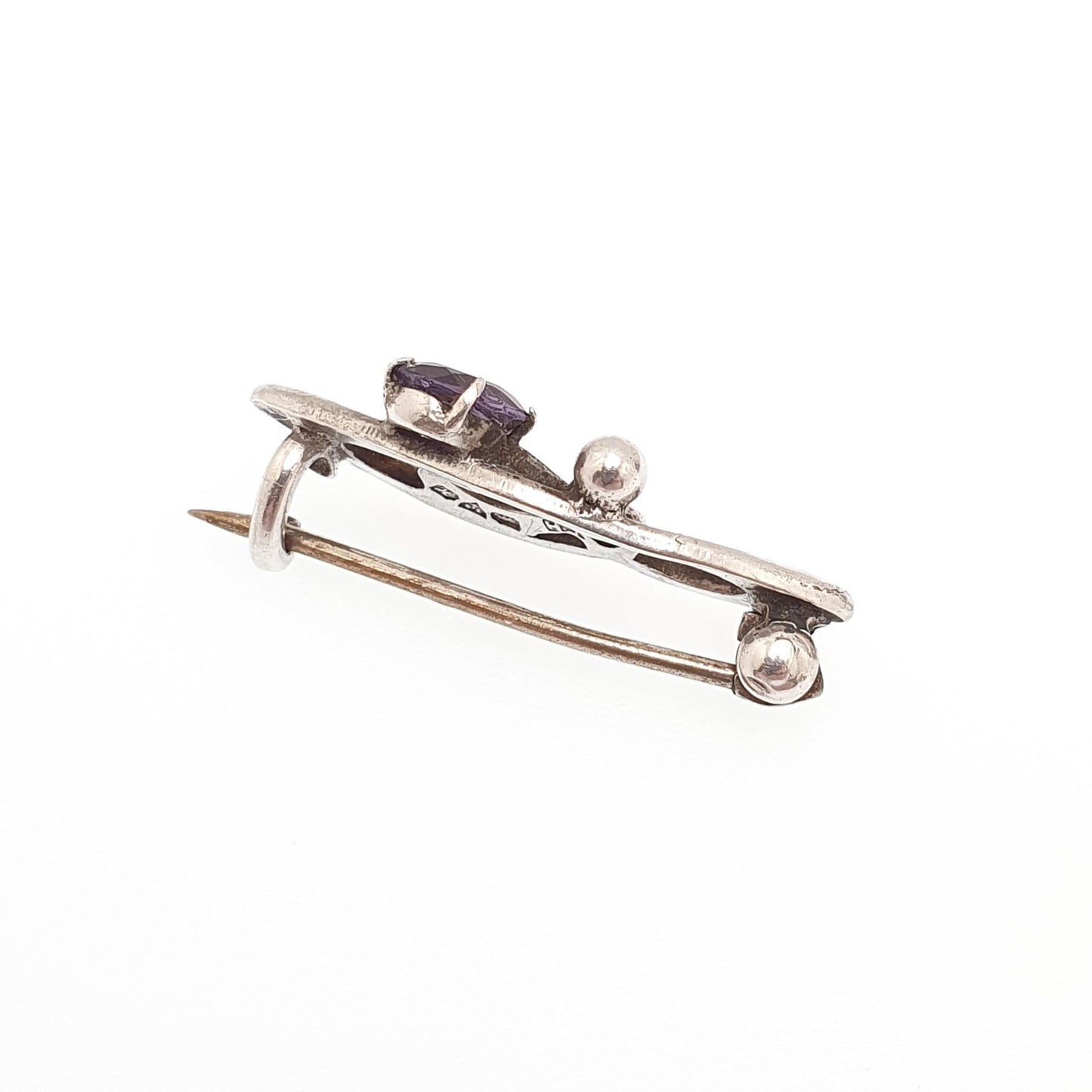 Antique Charles Horner Sterling Silver Amethyst Paste Brooch 1908 Hallmark Art Nouveau Oval Cut Genuine CH Vintage Jewellery Jewelry