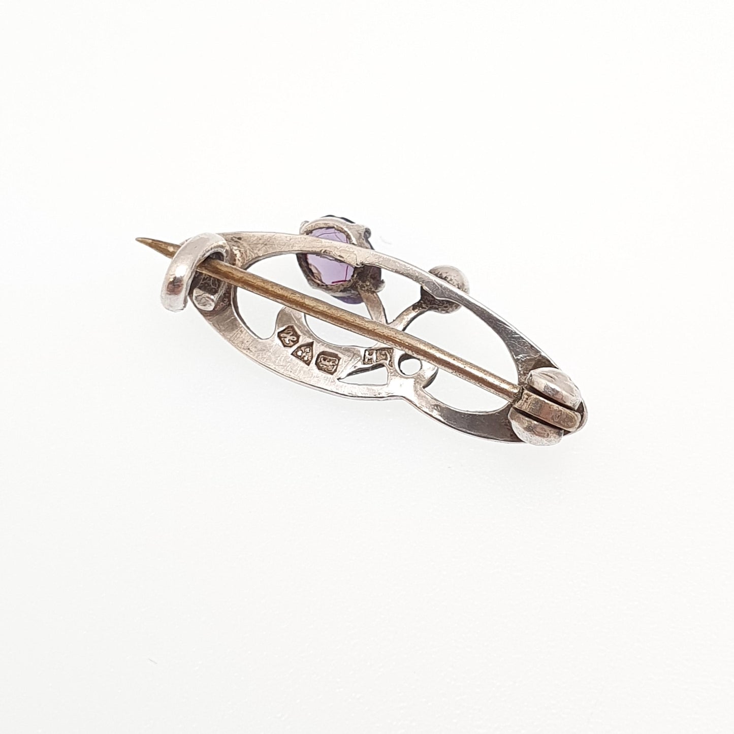 Antique Charles Horner Sterling Silver Amethyst Paste Brooch 1908 Hallmark Art Nouveau Oval Cut Genuine CH Vintage Jewellery Jewelry