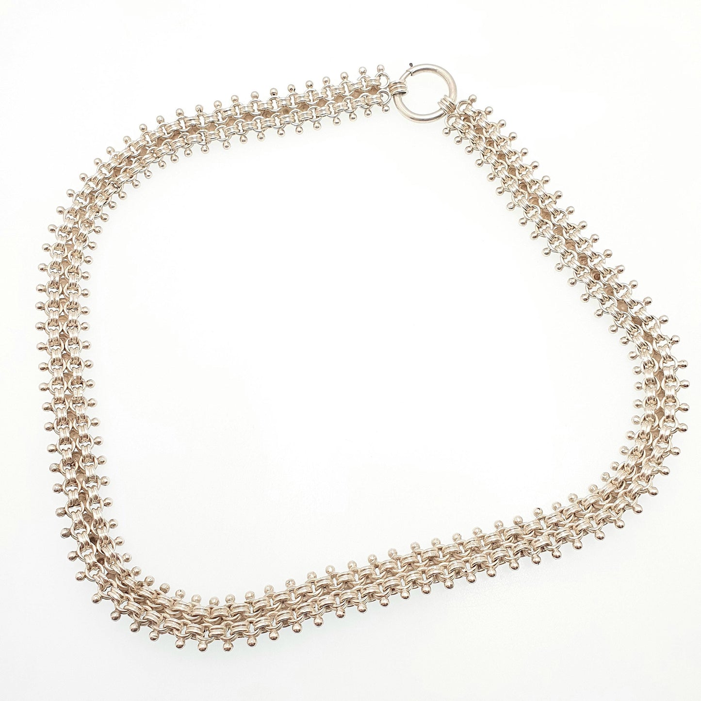 Antique Victorian Sterling Silver Collar Necklace Bead & Belcher Bookchain Original Bolt Ring 48cm 33.12g Estate Vintage Jewelry Jewellery