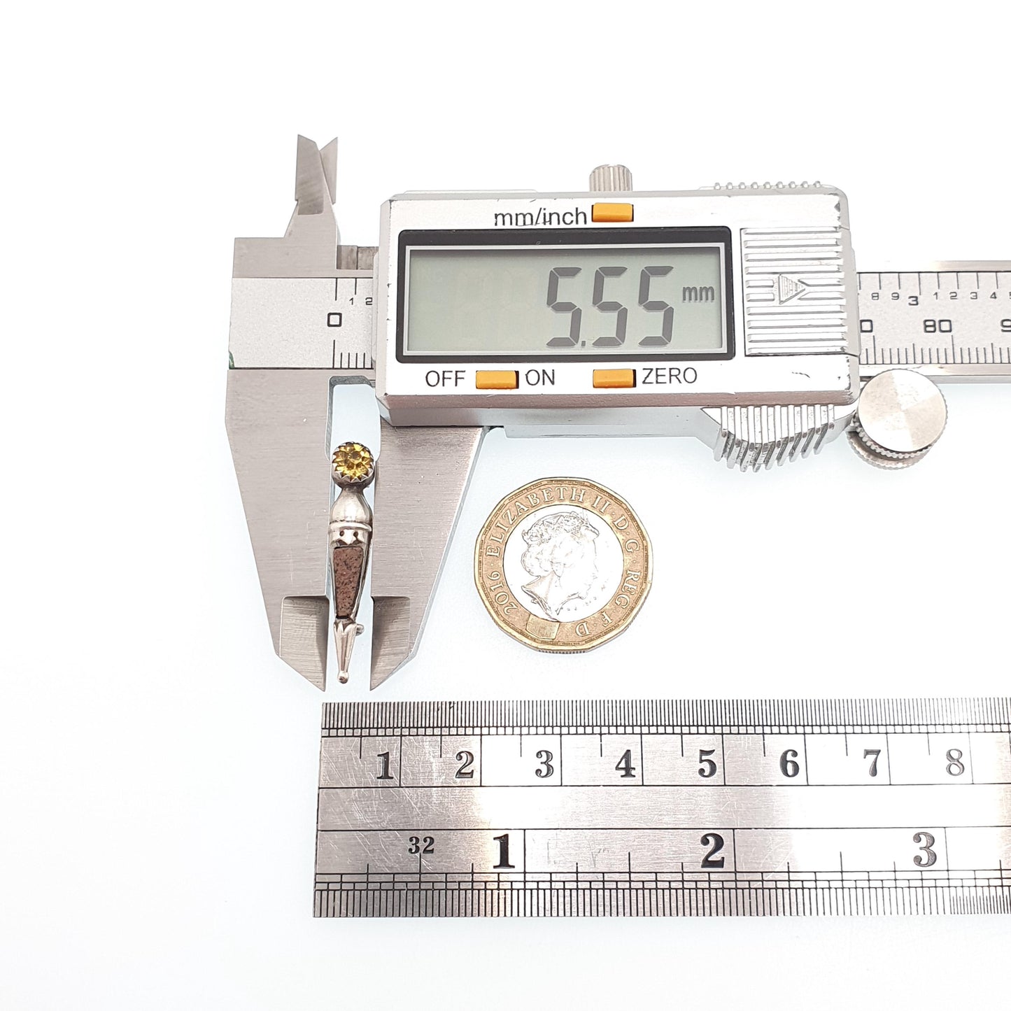 Antique Scottish Dirk Sterling Silver Brooch Pin Aberdeenshire Granite Citrine Paste 1916 Hallmark Vintage Mens Womens Jewelry Jewellery