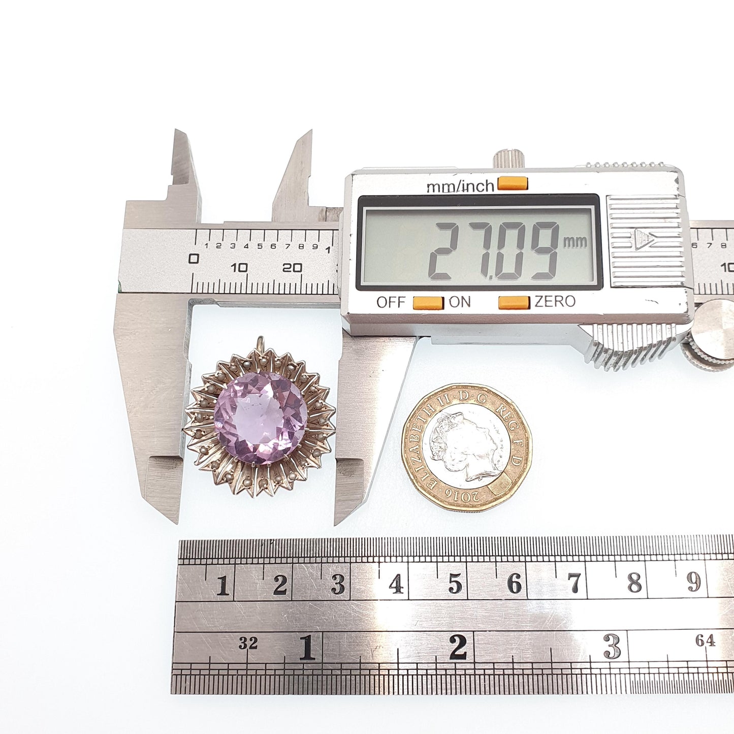 Antique Solid Silver Natural Amethyst Pendant Victorian Seed Pearl Necklace Large Big Flower Real Quartz Gemstone Vintage Jewellery Jewelry