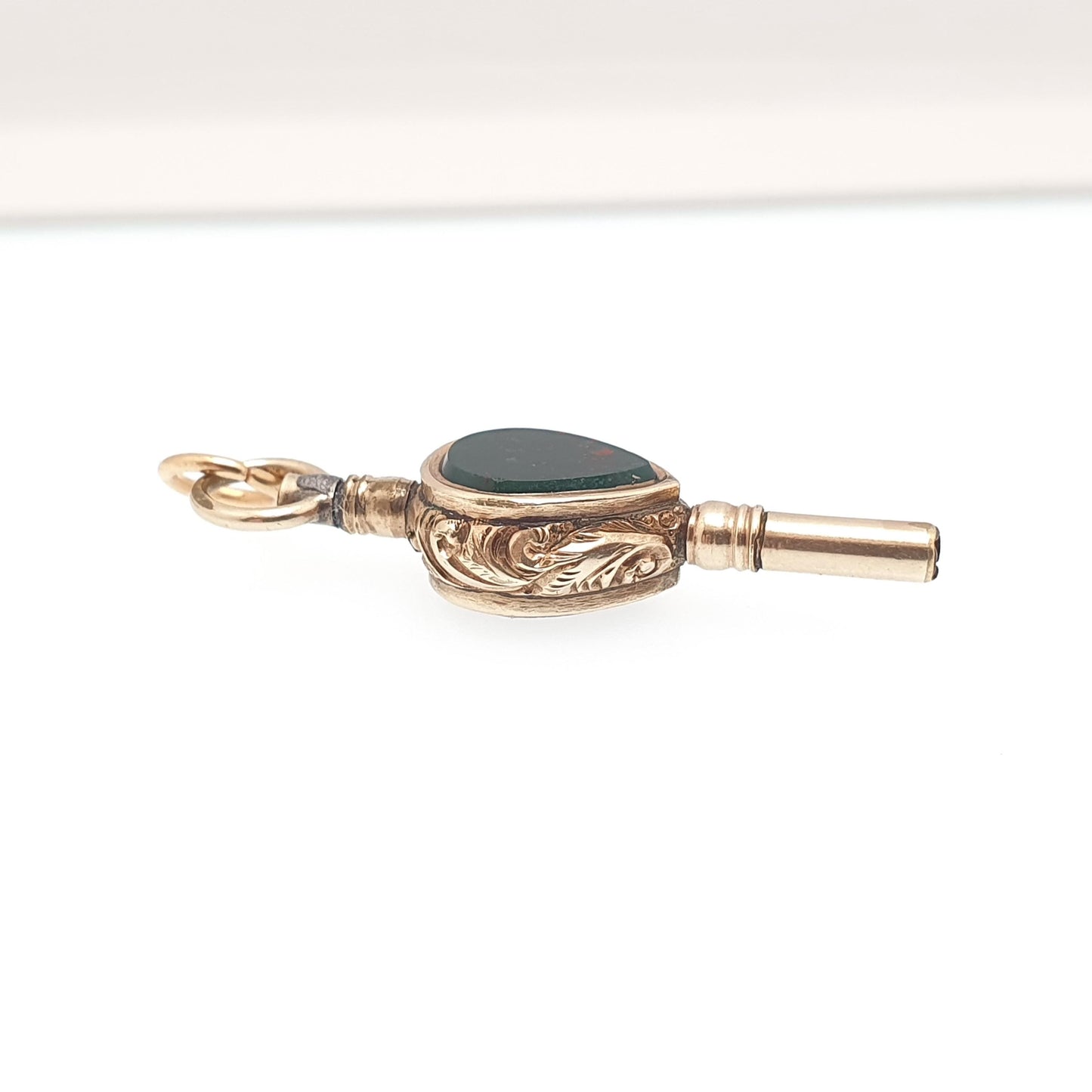 Antique 9ct Gold Cased Citrine Bloodstone Pocket Watch Key Fob Pendant Victorian Necklace Albert Chain Vintage Womens Jewellery Jewelry