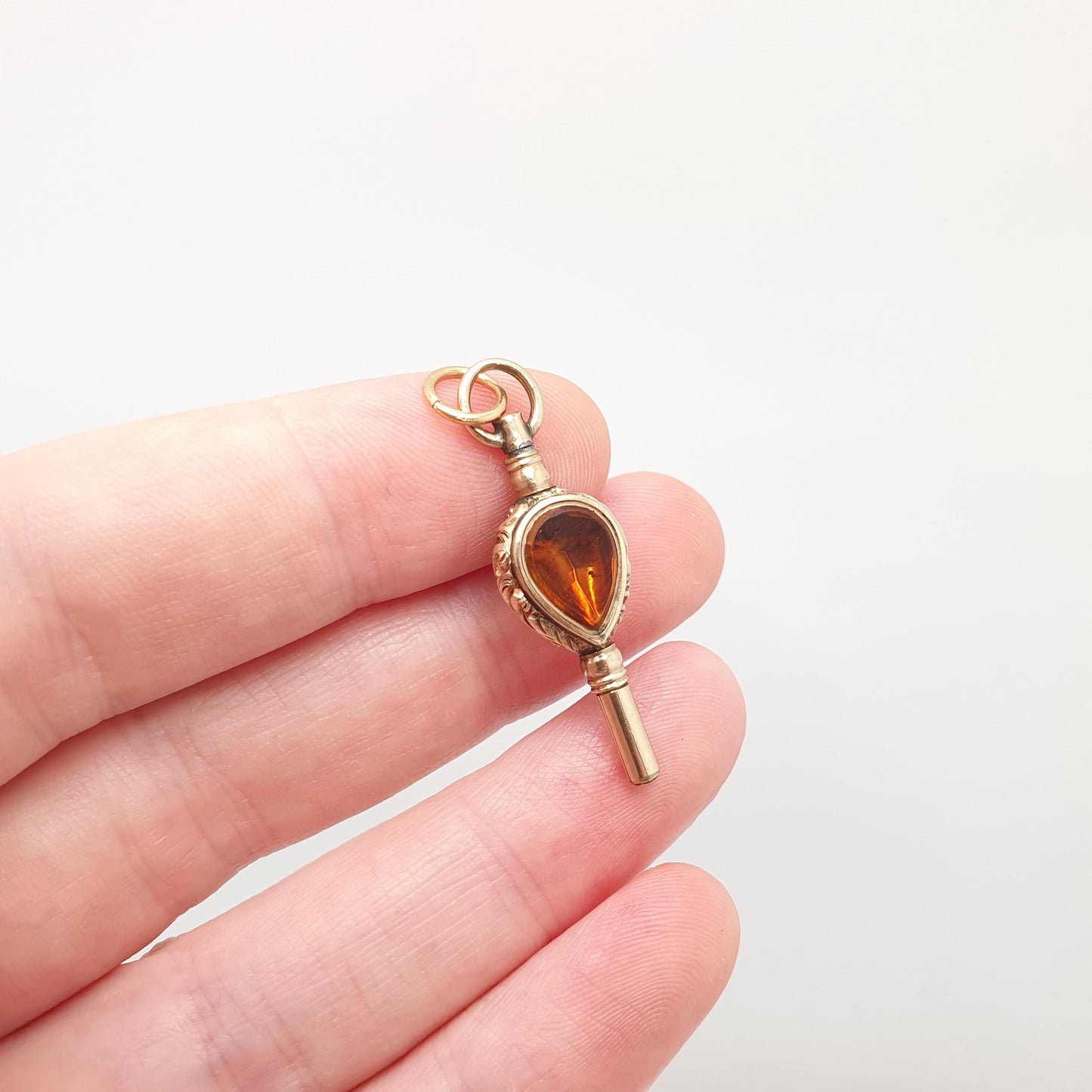 Antique 9ct Gold Cased Citrine Bloodstone Pocket Watch Key Fob Pendant Victorian Necklace Albert Chain Vintage Womens Jewellery Jewelry