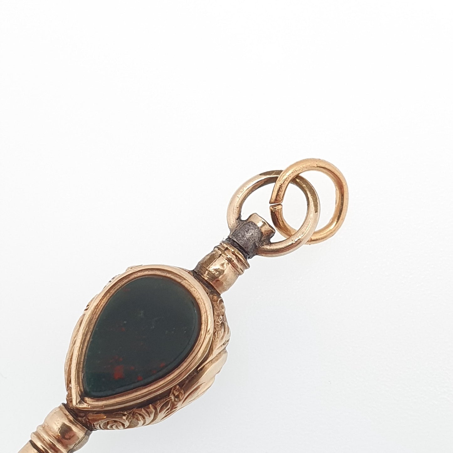 Antique 9ct Gold Cased Citrine Bloodstone Pocket Watch Key Fob Pendant Victorian Necklace Albert Chain Vintage Womens Jewellery Jewelry