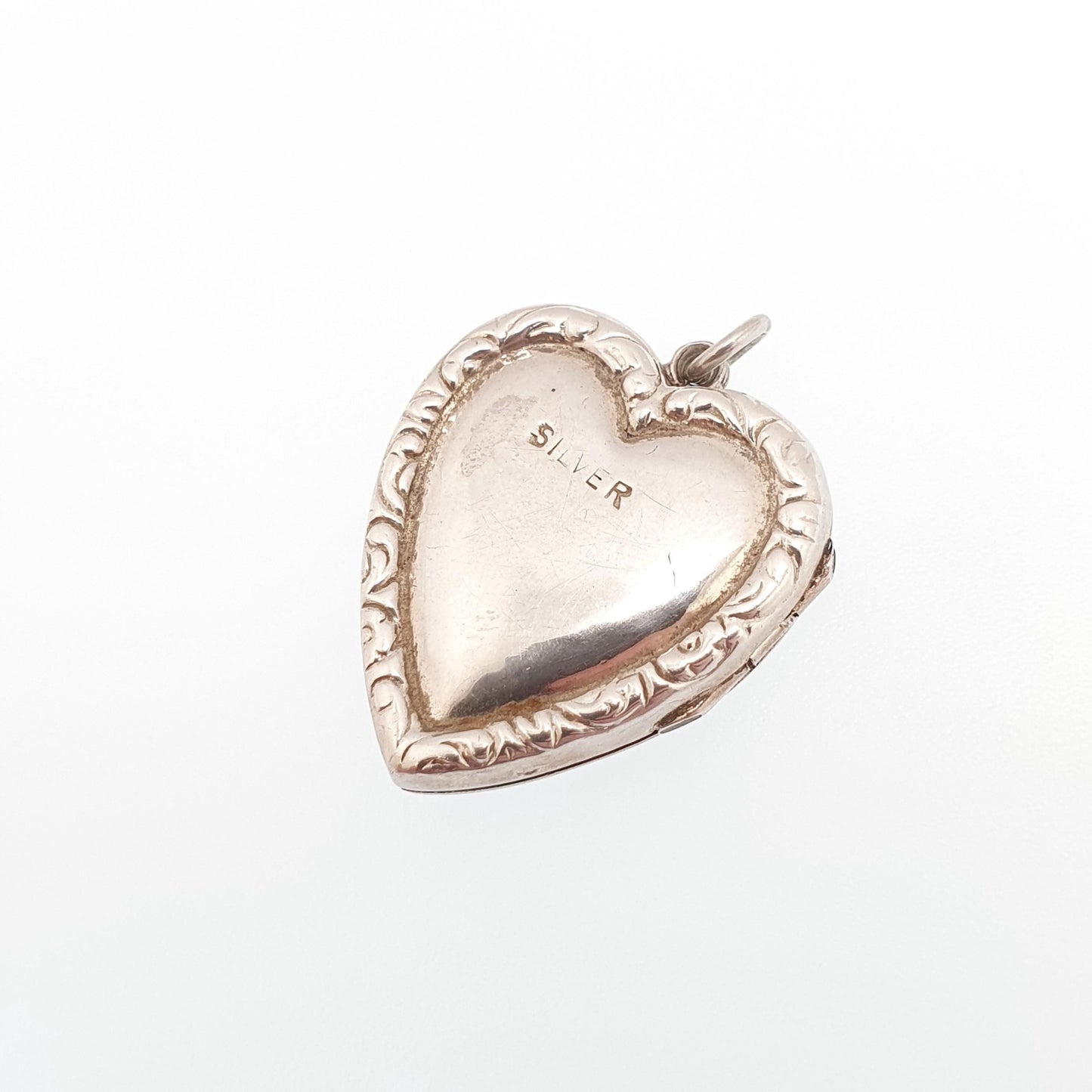 Antique Solid Silver Heart Locket Bow Giardinetti Necklace Pendant Flower Basket Picture Photo Love Gift Womens Jewelry Jewellery Vintage