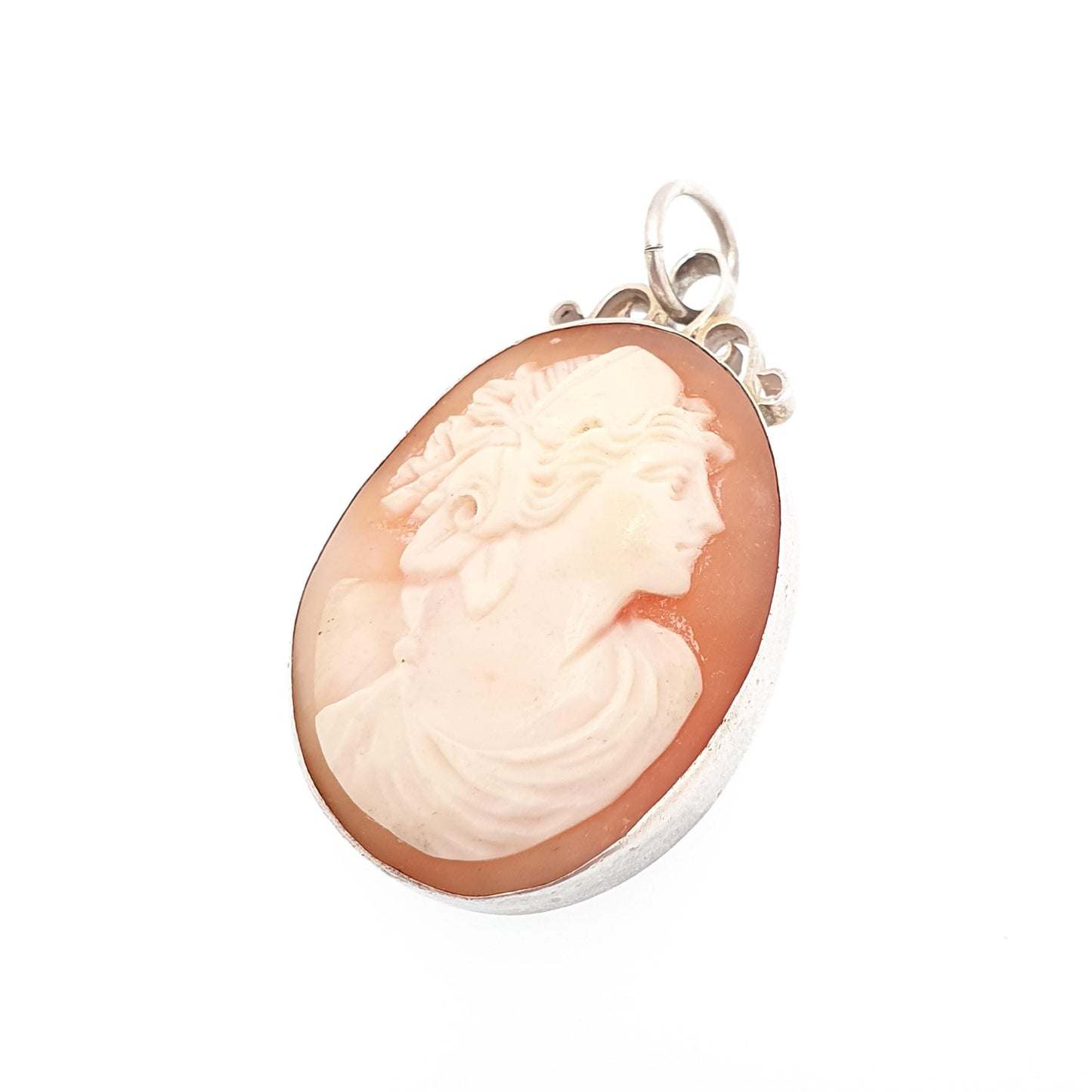 Antique Victorian Solid Silver Aphrodite Cameo Pendant Necklace Venus Goddess Hand Carved Shell Italian 1800s Vintage Jewelry Jewellery