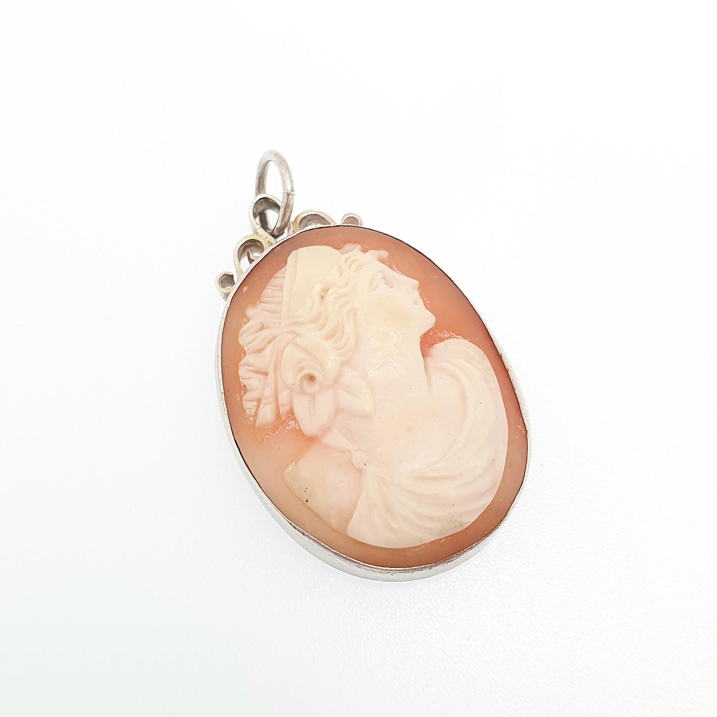 Antique Victorian Solid Silver Aphrodite Cameo Pendant Necklace Venus Goddess Hand Carved Shell Italian 1800s Vintage Jewelry Jewellery