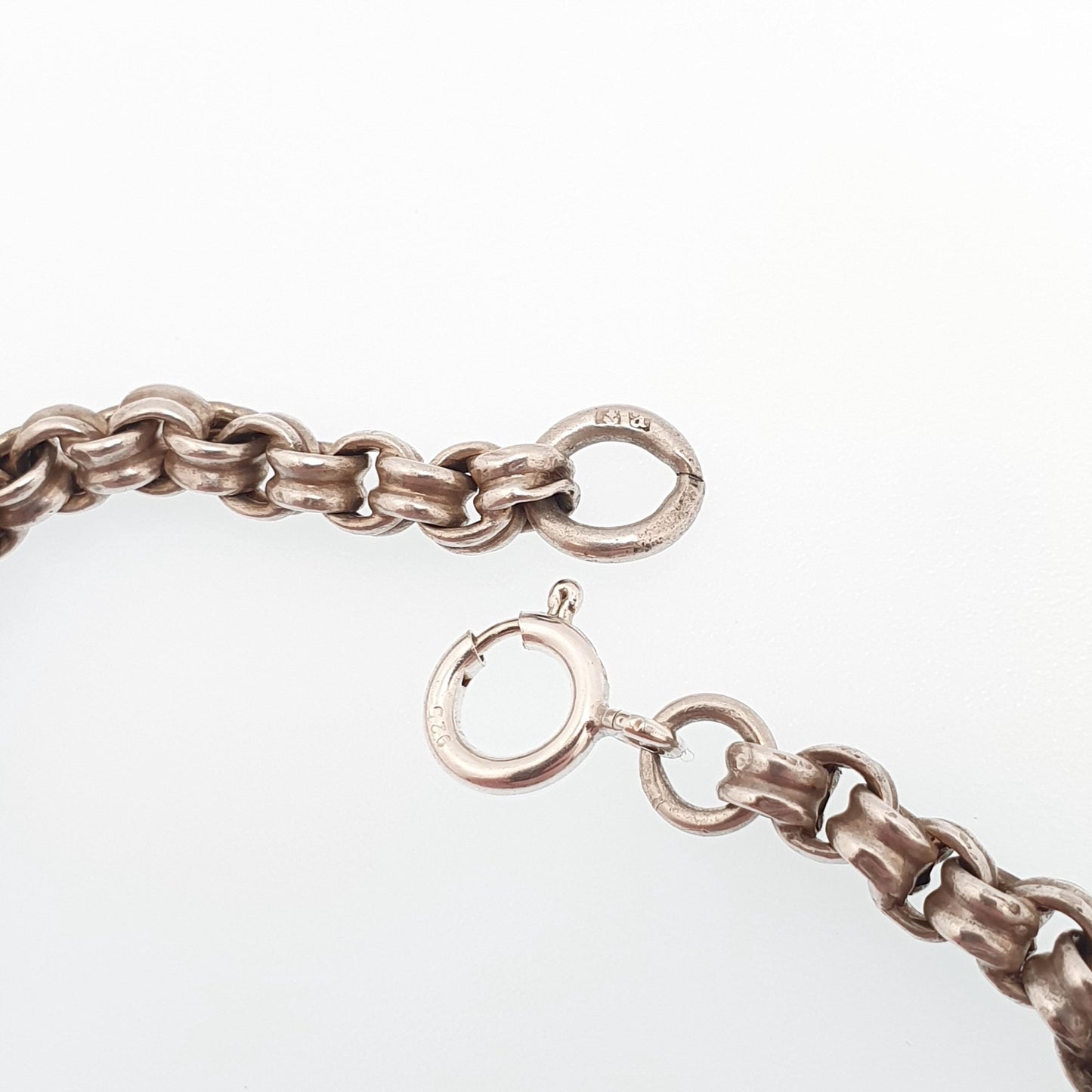 Antique Solid Silver Victorian Bracelet Belcher Rolo Link Albert Chain 19.5cm 5.84g Guard Round Vintage Mens Womens 1800s Jewellery Jewelry