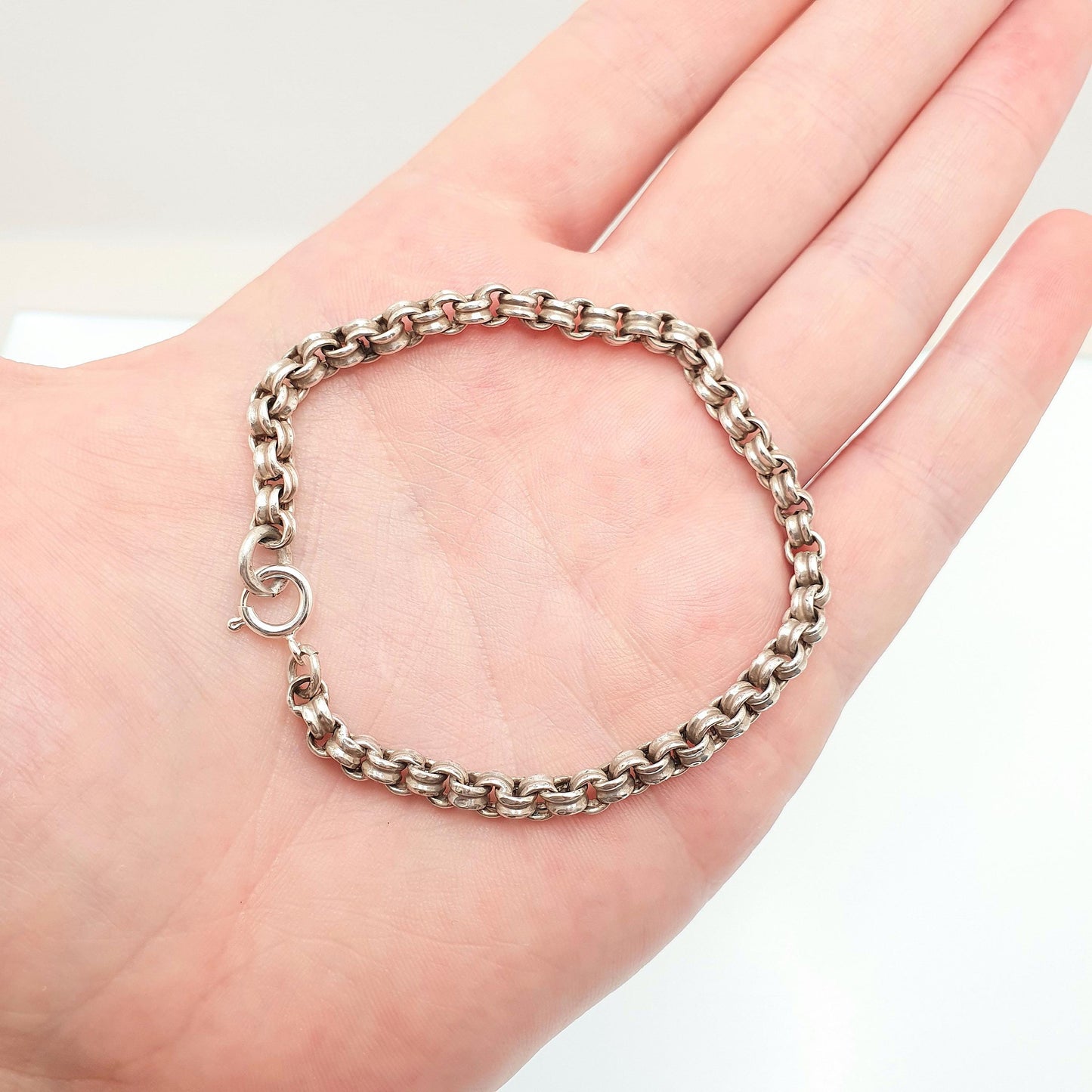 Antique Solid Silver Victorian Bracelet Belcher Rolo Link Albert Chain 19.5cm 5.84g Guard Round Vintage Mens Womens 1800s Jewellery Jewelry