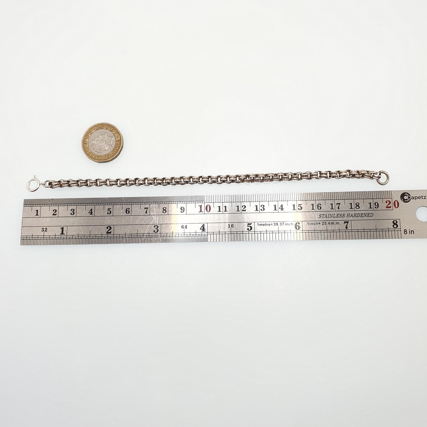 Antique Solid Silver Victorian Bracelet Belcher Rolo Link Albert Chain 19.5cm 5.84g Guard Round Vintage Mens Womens 1800s Jewellery Jewelry