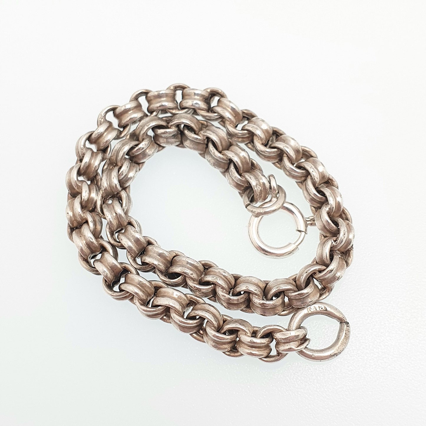 Antique Solid Silver Victorian Bracelet Belcher Rolo Link Albert Chain 19.5cm 5.84g Guard Round Vintage Mens Womens 1800s Jewellery Jewelry
