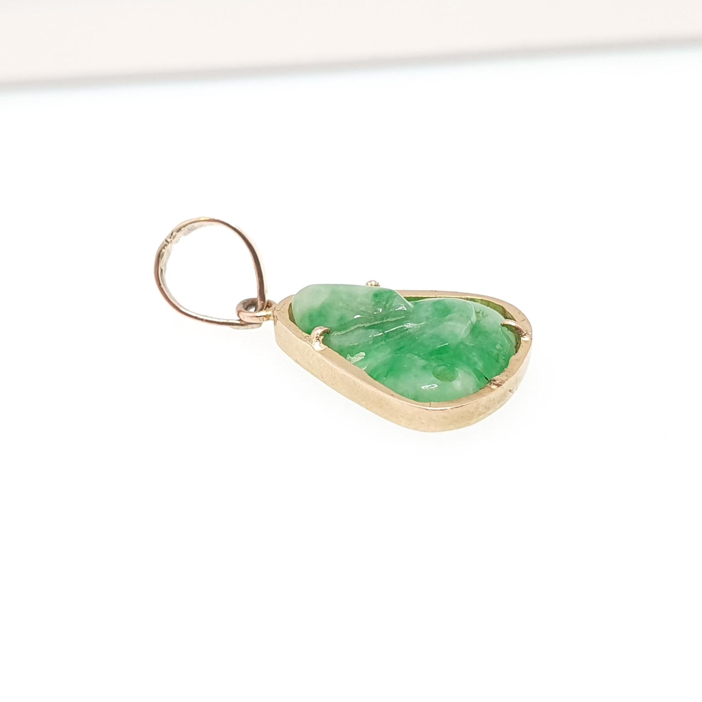 Vintage 14kt 14k Gold Apple Green Jade Necklace Pendant Hand Carved Cameo Solid 585 Genuine Jadeite Gemstone Vintage Jewelry Jewellery