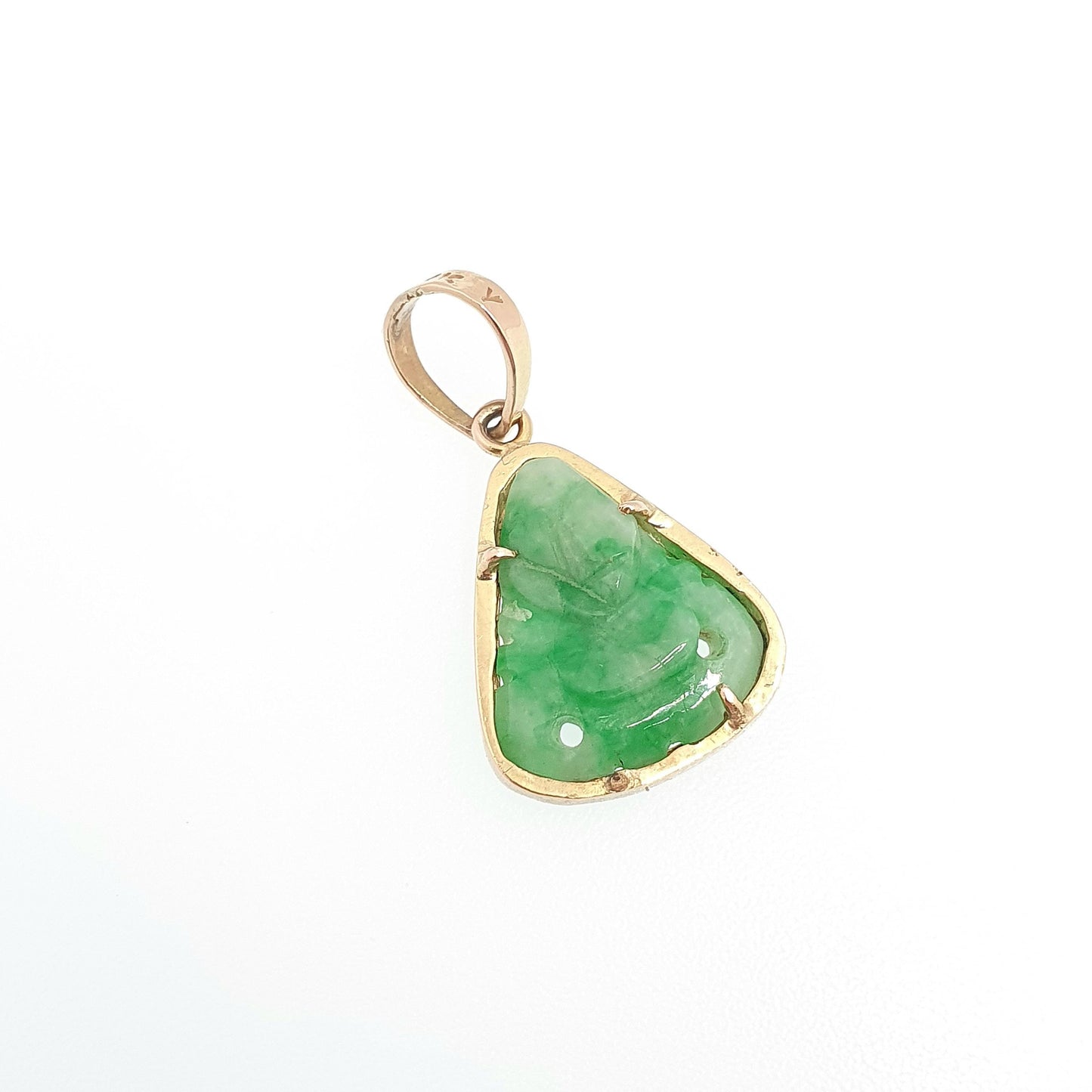 Vintage 14kt 14k Gold Apple Green Jade Necklace Pendant Hand Carved Cameo Solid 585 Genuine Jadeite Gemstone Vintage Jewelry Jewellery