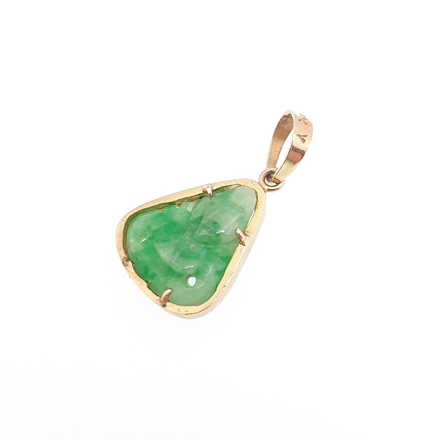 Vintage 14kt 14k Gold Apple Green Jade Necklace Pendant Hand Carved Cameo Solid 585 Genuine Jadeite Gemstone Vintage Jewelry Jewellery