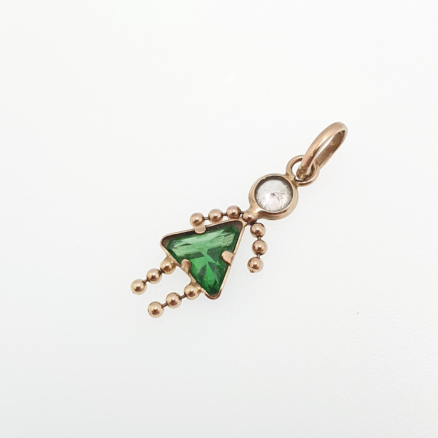 Vintage 10k Gold Girl Ragdoll Doll Pendant Necklace Charm Emerald Paste Solid 417 10kt Necklace Cute Retro Womens Jewelry Jewellery