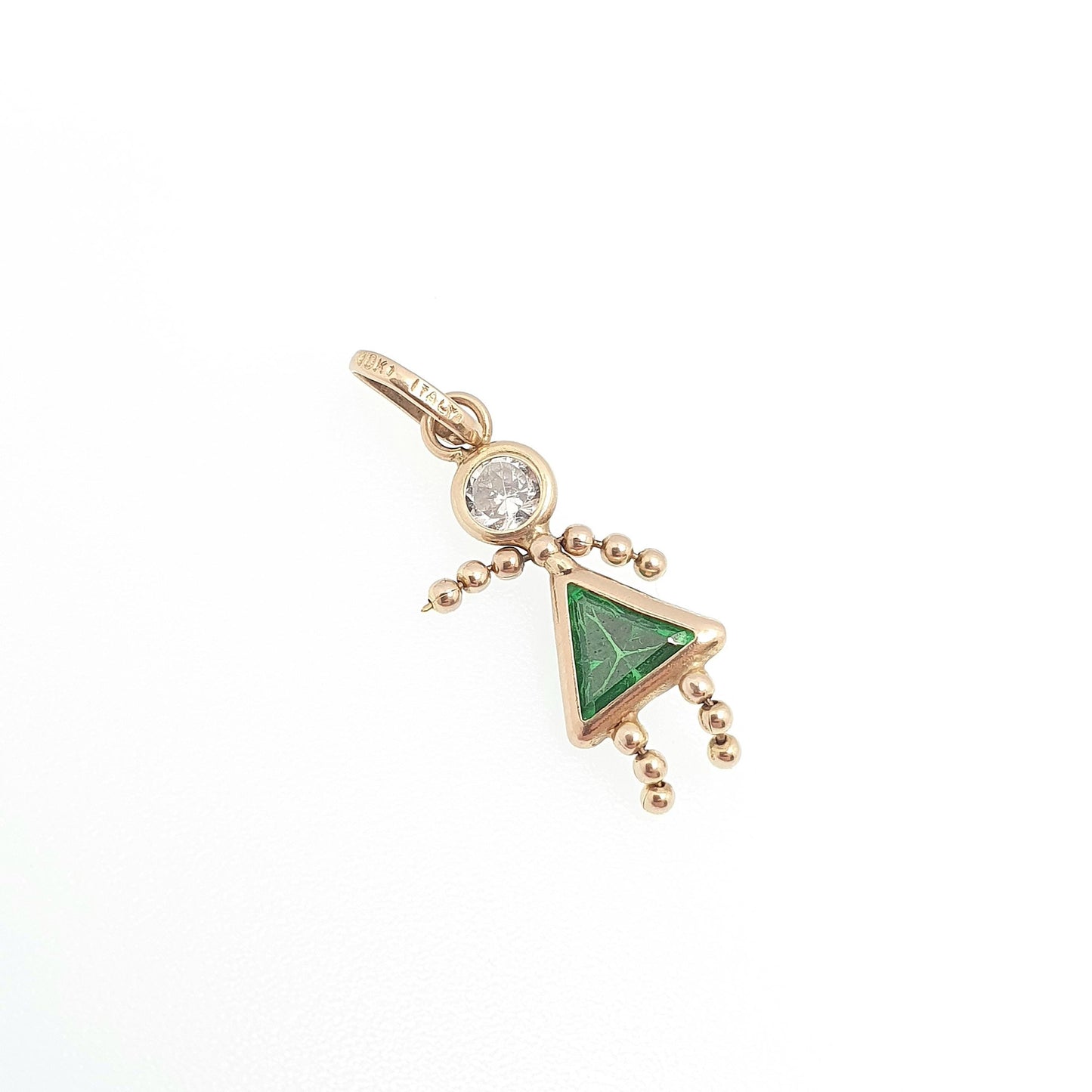 Vintage 10k Gold Girl Ragdoll Doll Pendant Necklace Charm Emerald Paste Solid 417 10kt Necklace Cute Retro Womens Jewelry Jewellery