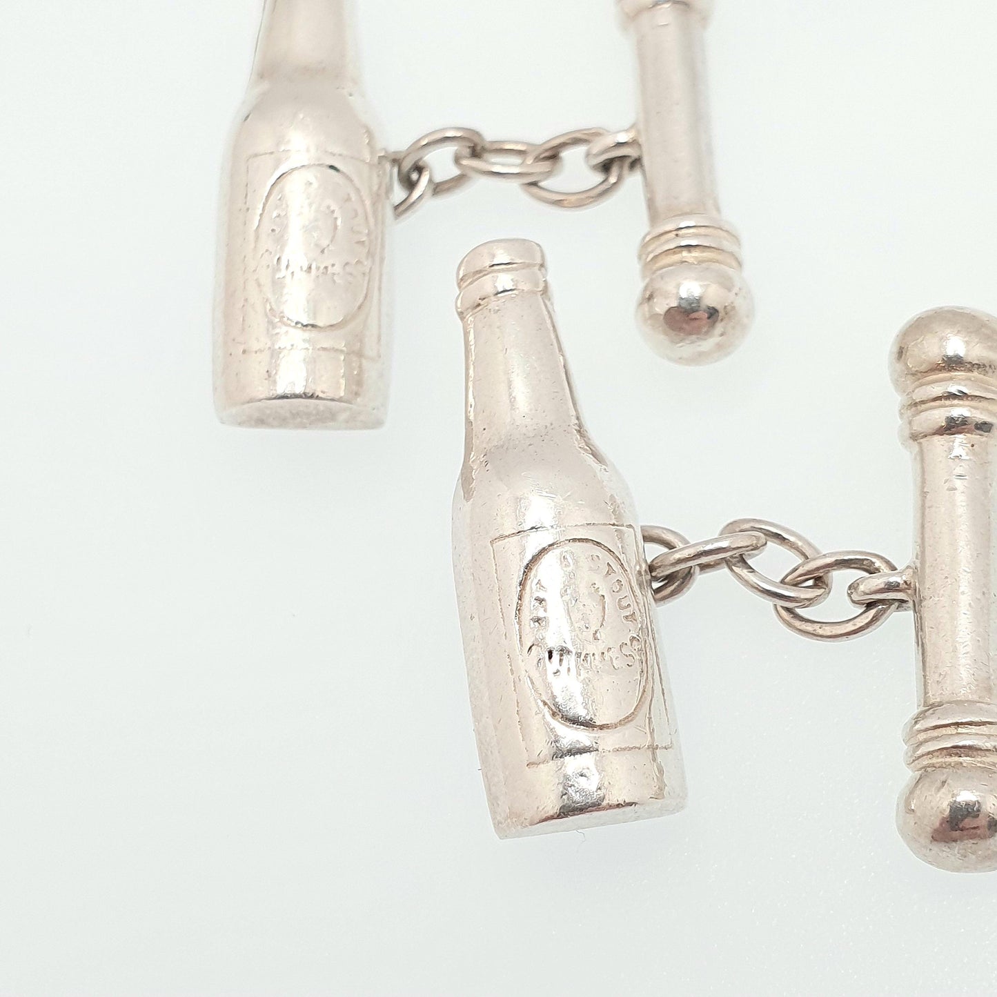 Old Vintage Sterling Silver Stout Beer Bottle Cufflinks Cuff Links Irish Drink Ireland Harp Heavy Solid Gift Gents Mens Jewelry Jewellery