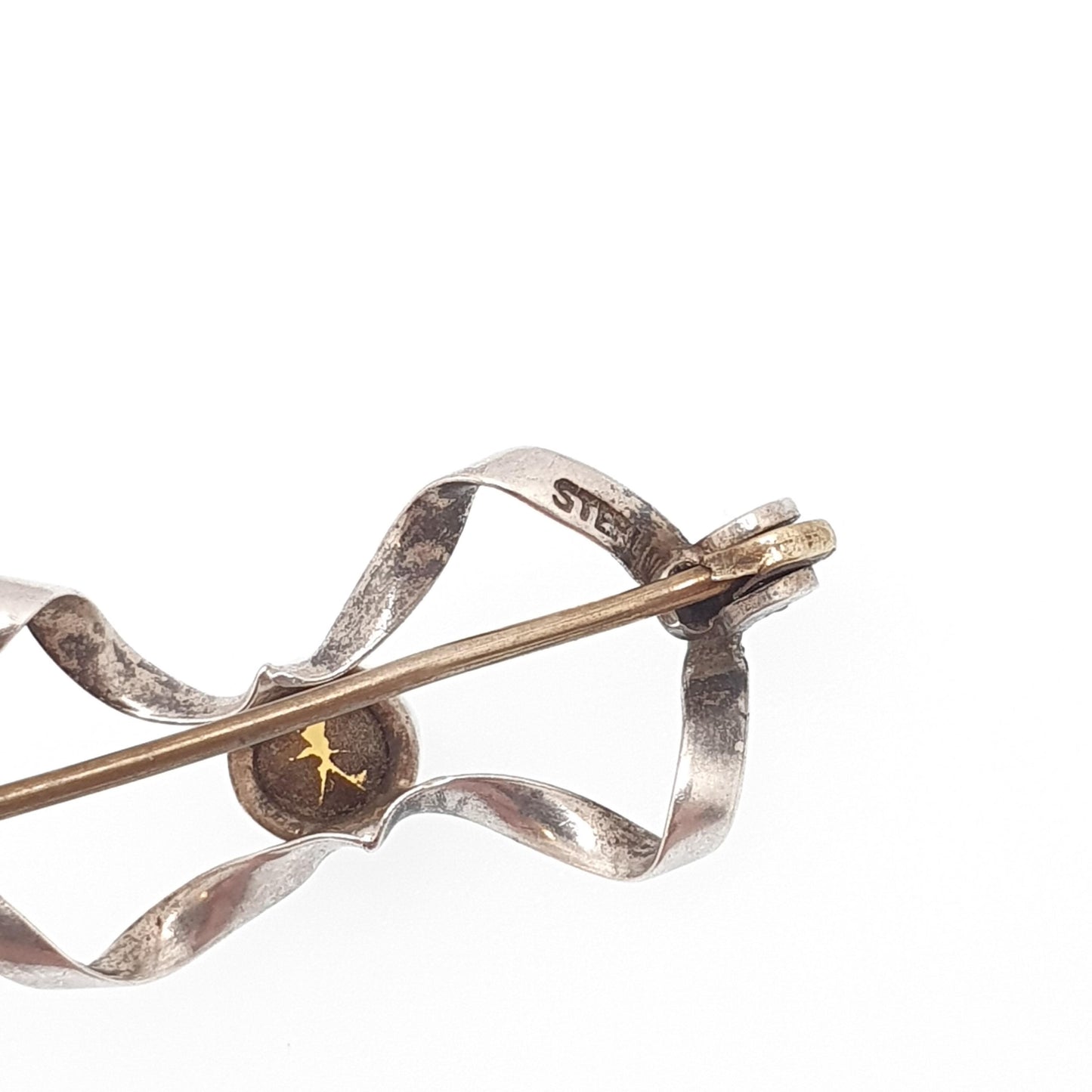 Antique Charles Horner Sterling Silver Bow Brooch Citrine Paste Infinity Knot Art Nouveau Infinity 1900s Vintage Womens Jewellery Jewelry