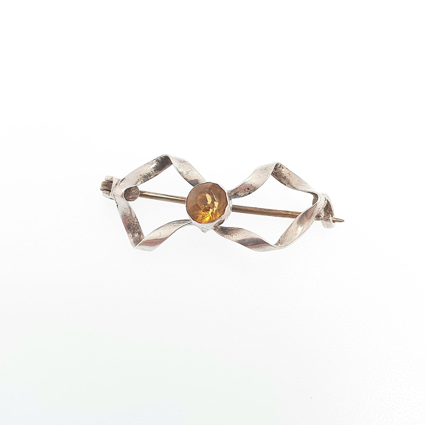Antique Charles Horner Sterling Silver Bow Brooch Citrine Paste Infinity Knot Art Nouveau Infinity 1900s Vintage Womens Jewellery Jewelry