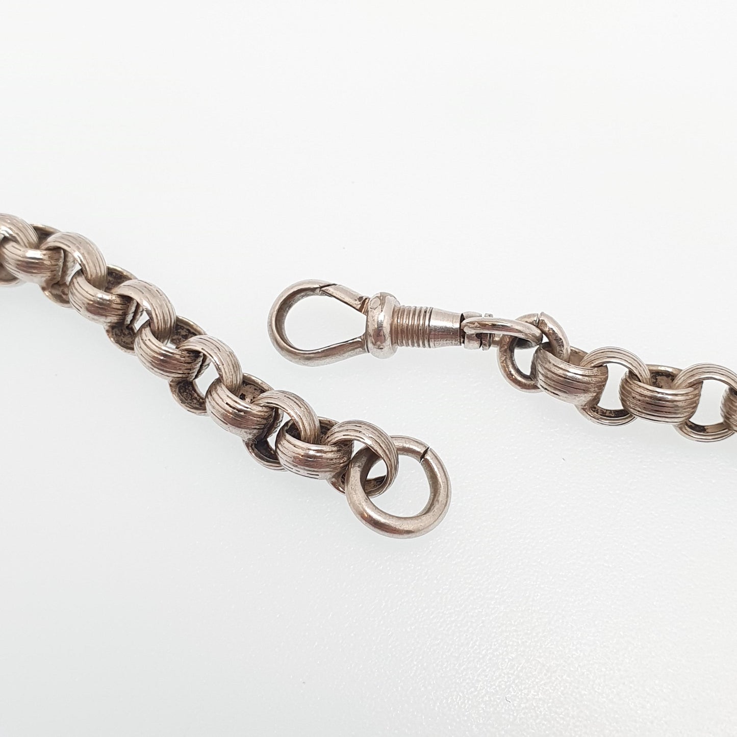 Antique Victorian Solid Silver Belcher Chain Necklace 51cm 20" 24.56g Rolo Link Dog Clip Chunky Thick Large 1800s Vintage Mens Womens