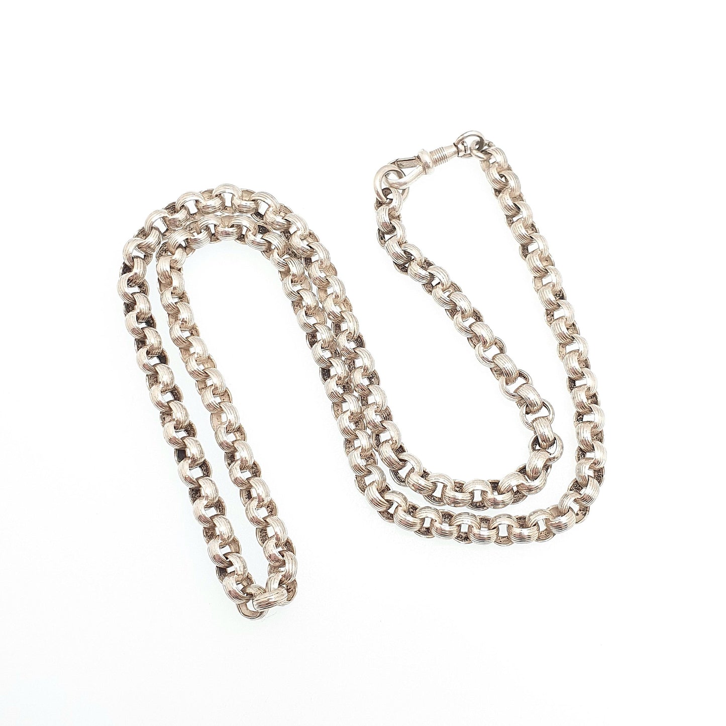 Antique Victorian Solid Silver Belcher Chain Necklace 51cm 20" 24.56g Rolo Link Dog Clip Chunky Thick Large 1800s Vintage Mens Womens