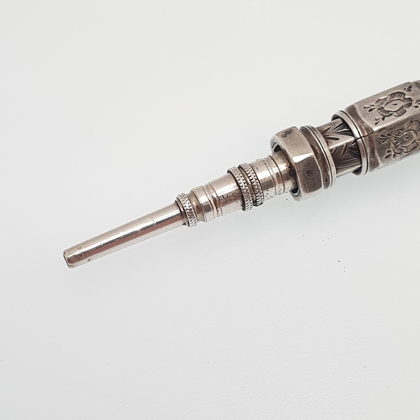 Antique Victorian Solid Silver Citrine Pencil Propelling Gemstone Fob Shield Engraved Fully Working Chased Writing Jewellery Jewelry