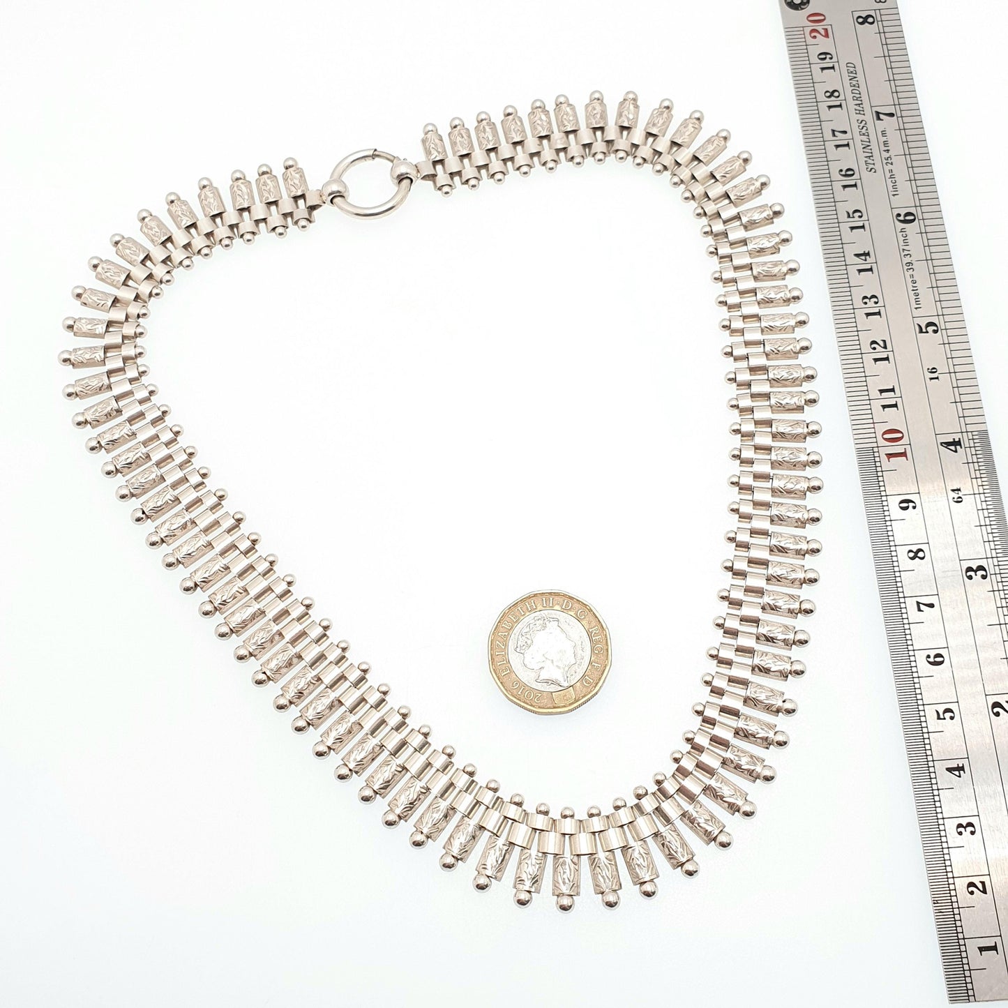 Antique Victorian Solid Silver Collar Necklace Book Chain Bookchain Bead Etruscan Choker Link 44cm 47.94g Vintage Jewelry Jewellery