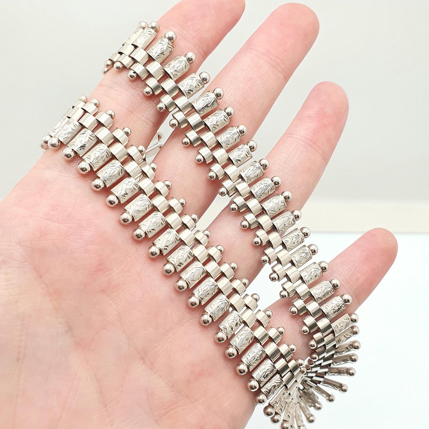 Antique Victorian Solid Silver Collar Necklace Book Chain Bookchain Bead Etruscan Choker Link 44cm 47.94g Vintage Jewelry Jewellery